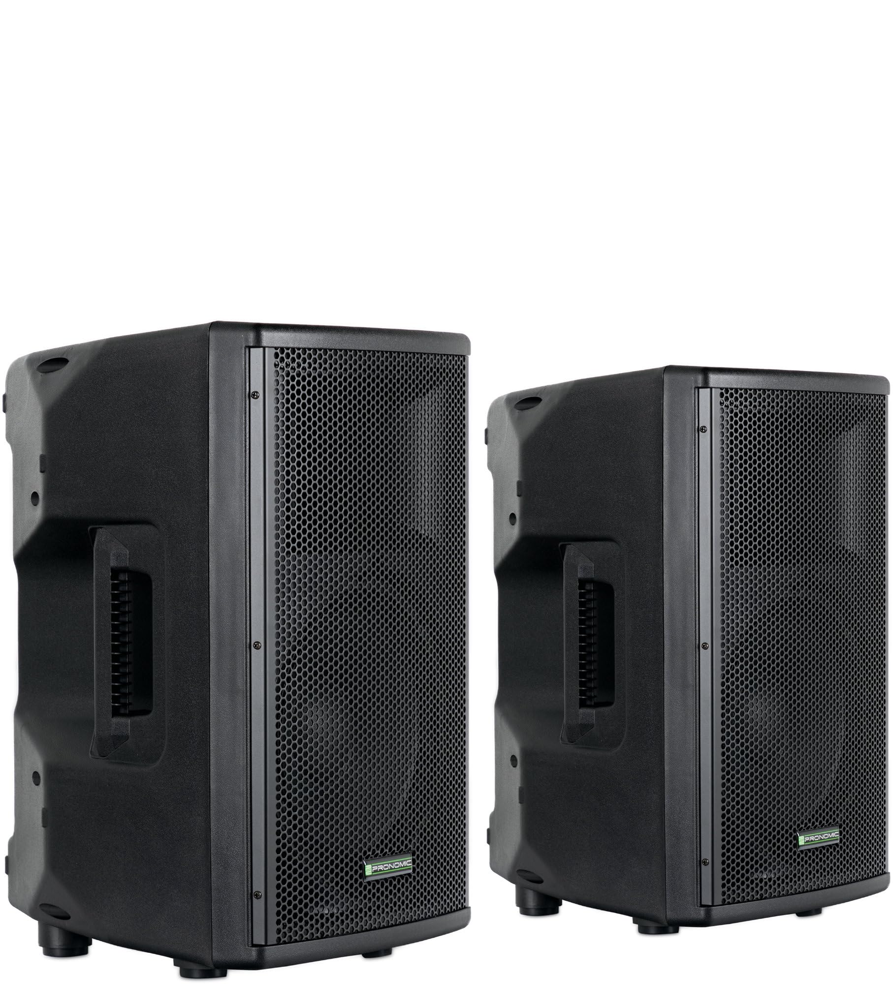 Pronomic E-210 MA Stereo Set - 2 aktive 2-Wege Boxen - Leistung: 2X 100 Watt (RMS) - 10" Woofer + 1,0" Kompressions-Treiber - Bluetooth-Empfänger und MP3-Player mit USB/SD - Monitorschräge