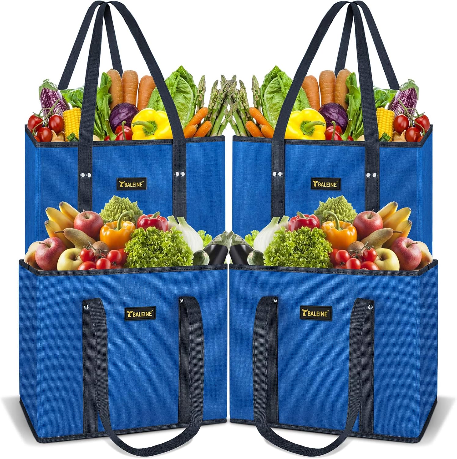 BALEINE 4 Pack Reusable Grocery Bags Shopping Bag with