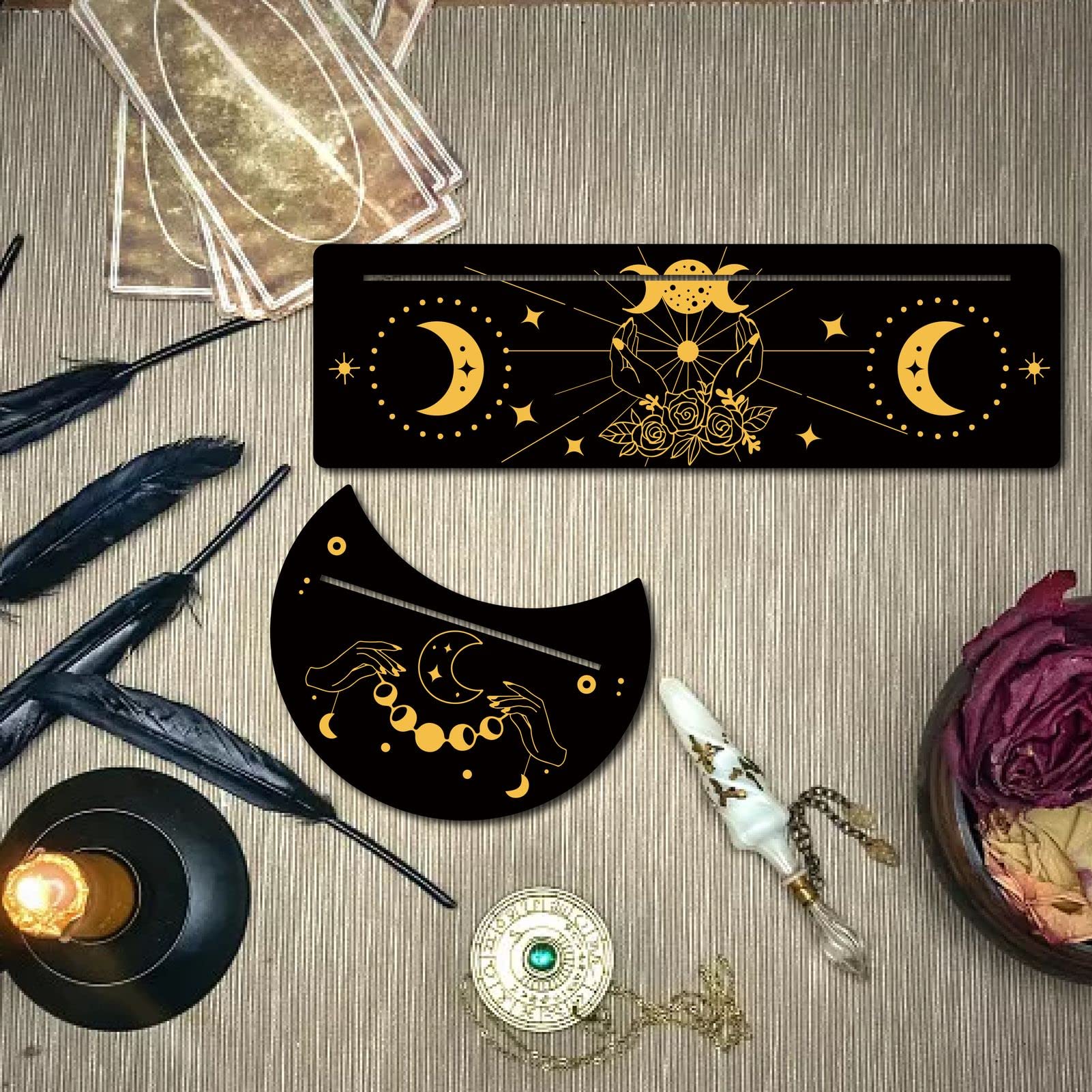 Porte-Cartes De Jeu En Bois Avec Plateau - 28x10x2,8 Cm - Pour Cartes, Dés, Pièces - Présentoir Tarot/Jeux De Société