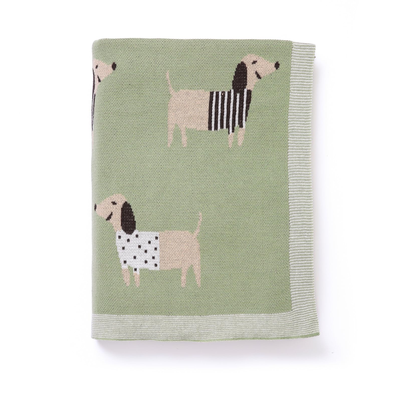 Loyfoky Baby Blanket 100% Cotton Dachshund Puppy Dog Soft Receiving Swaddle Blankets for Newborns Boy Girl Green 40x30in - Image 2
