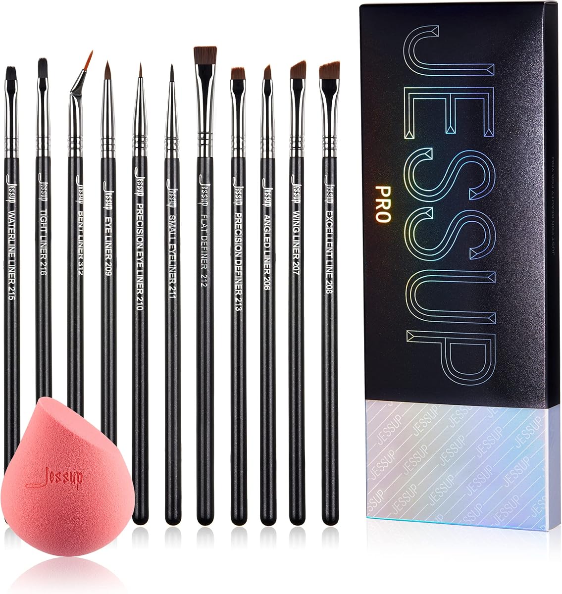 Juego de brochas para delineador de ojos, brochas profesionales para maquillaje, 11 Uds. T324 con esponja suave sin látex SP002
