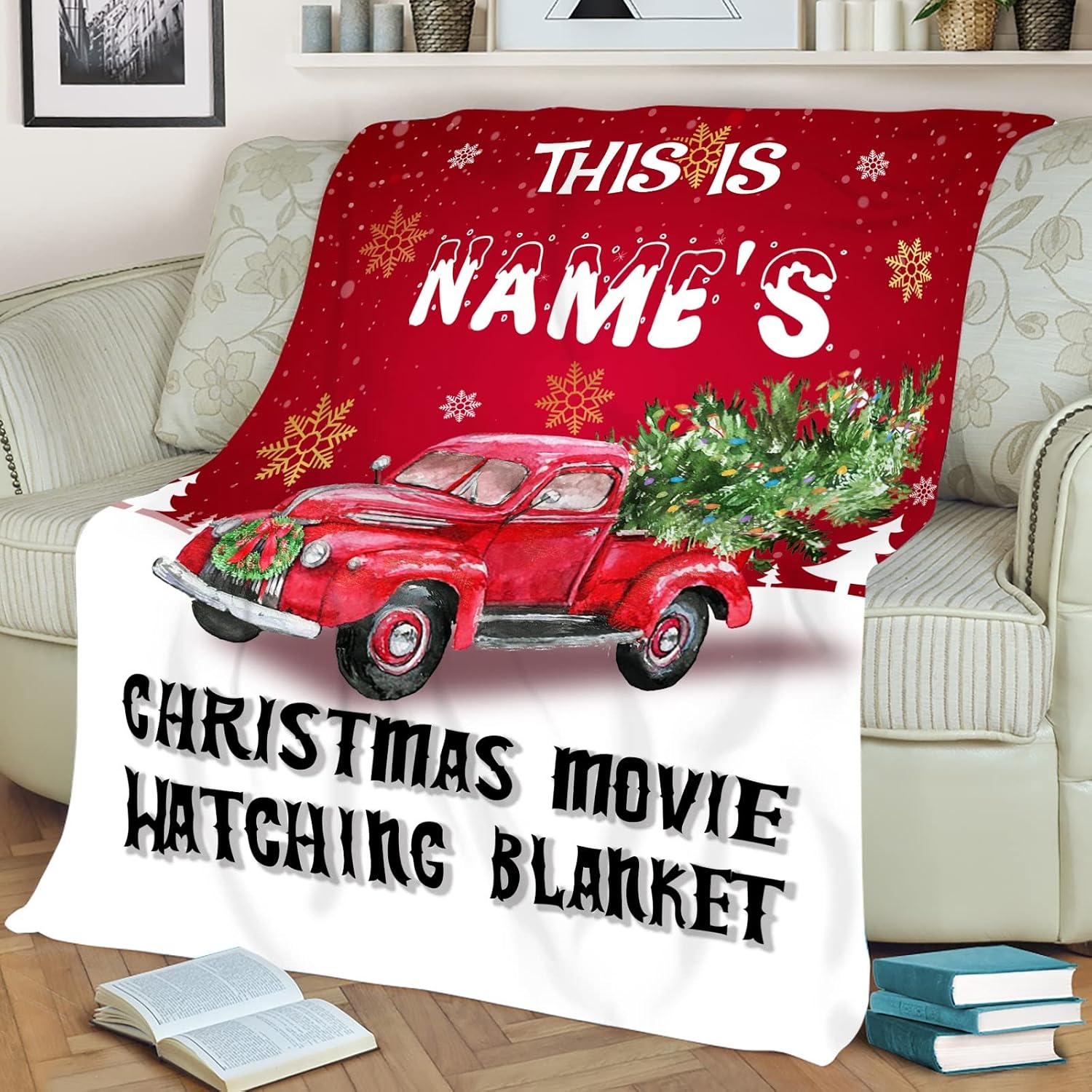 IZI POD Personalized Christmas Blanket, This is My Christmas Movie Watching Blanket, Christmas Throw Blanket, Christmas Truck Blankets, Warm Blanket for Bed Couch Sofa/Gift-585