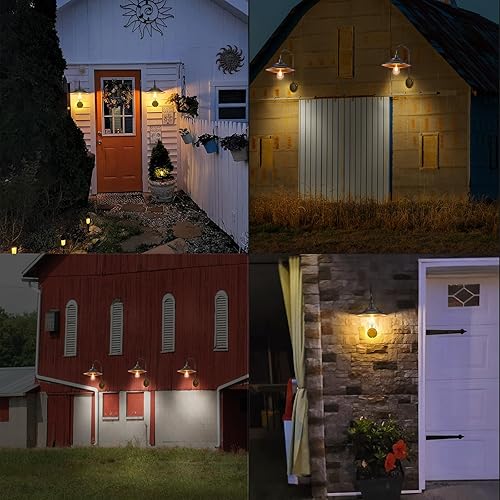 Miniatura 6 de Luces solares de granero para exteriores, 2 lámparas solares impermeables de pared, luces de pared rústicas de metal vintage con cuello de cisne