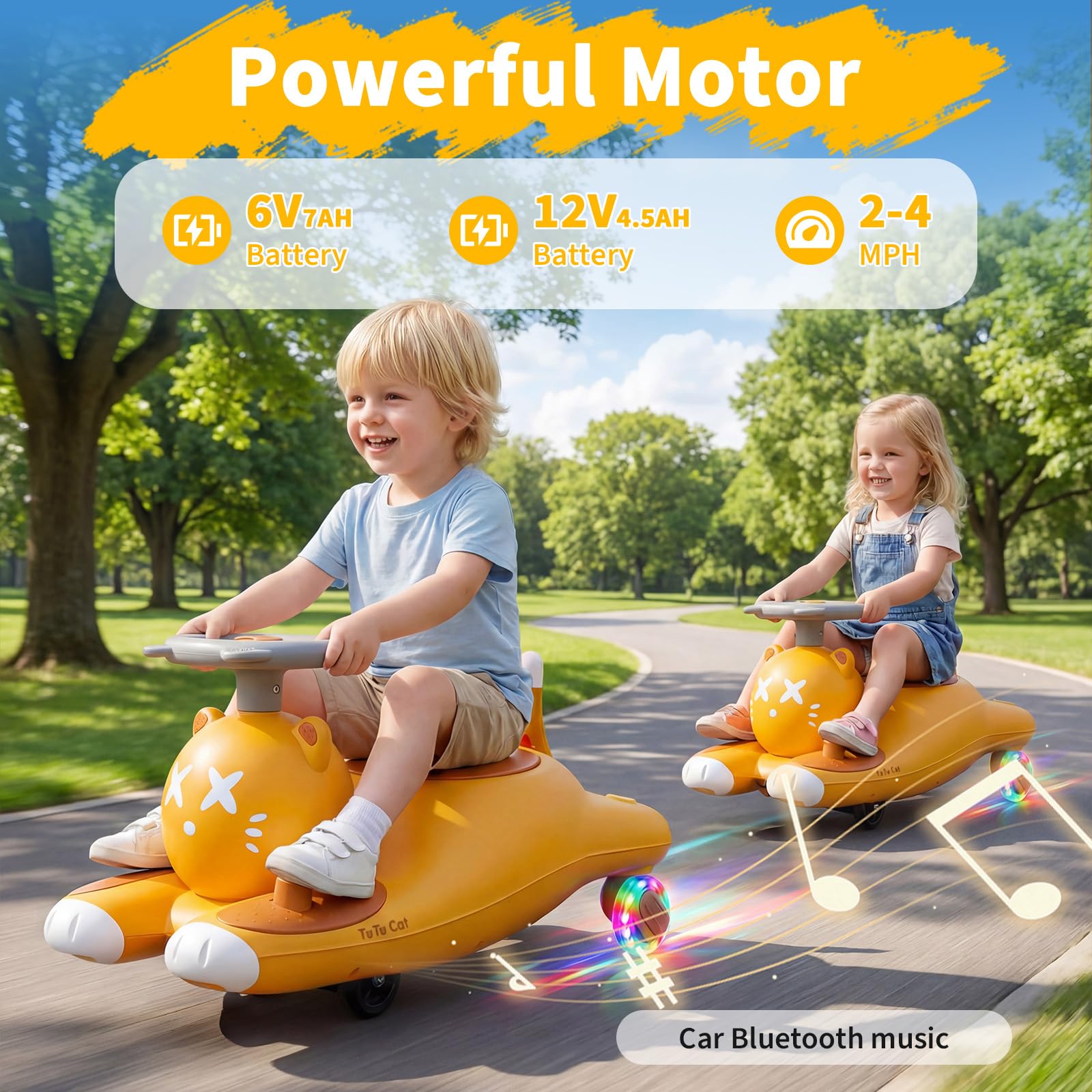 Elektrisches Wackelauto, TwistCar mit Pedalen, Kinder Elektroauto 2-in-1-Schaukelauto, 2 Geschwindigkeiten, Akku 12V, Kippschutz, blinkende Räder, Bluetooth, ab 3 Jahren, Belastbarkeit bis 68 kg