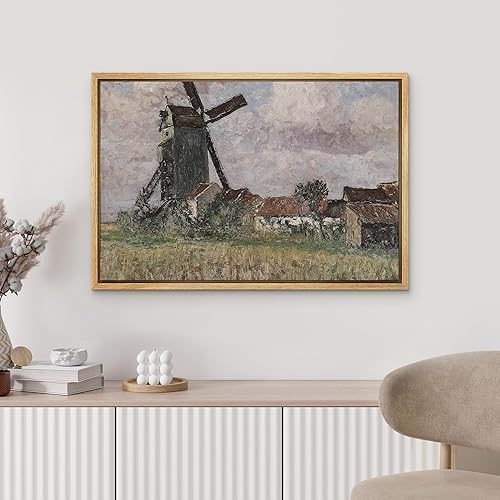 Miniatura 4 de MUDECOR Lienzo enmarcado para pared, póster motivacional, molino de viento de granja europea, ilustraciones clásicas, bellas artes, decorativo, zen,