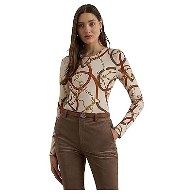 Lauren Ralph Lauren Petite Belting Print Cotton Long Sleeve T Shirts Women