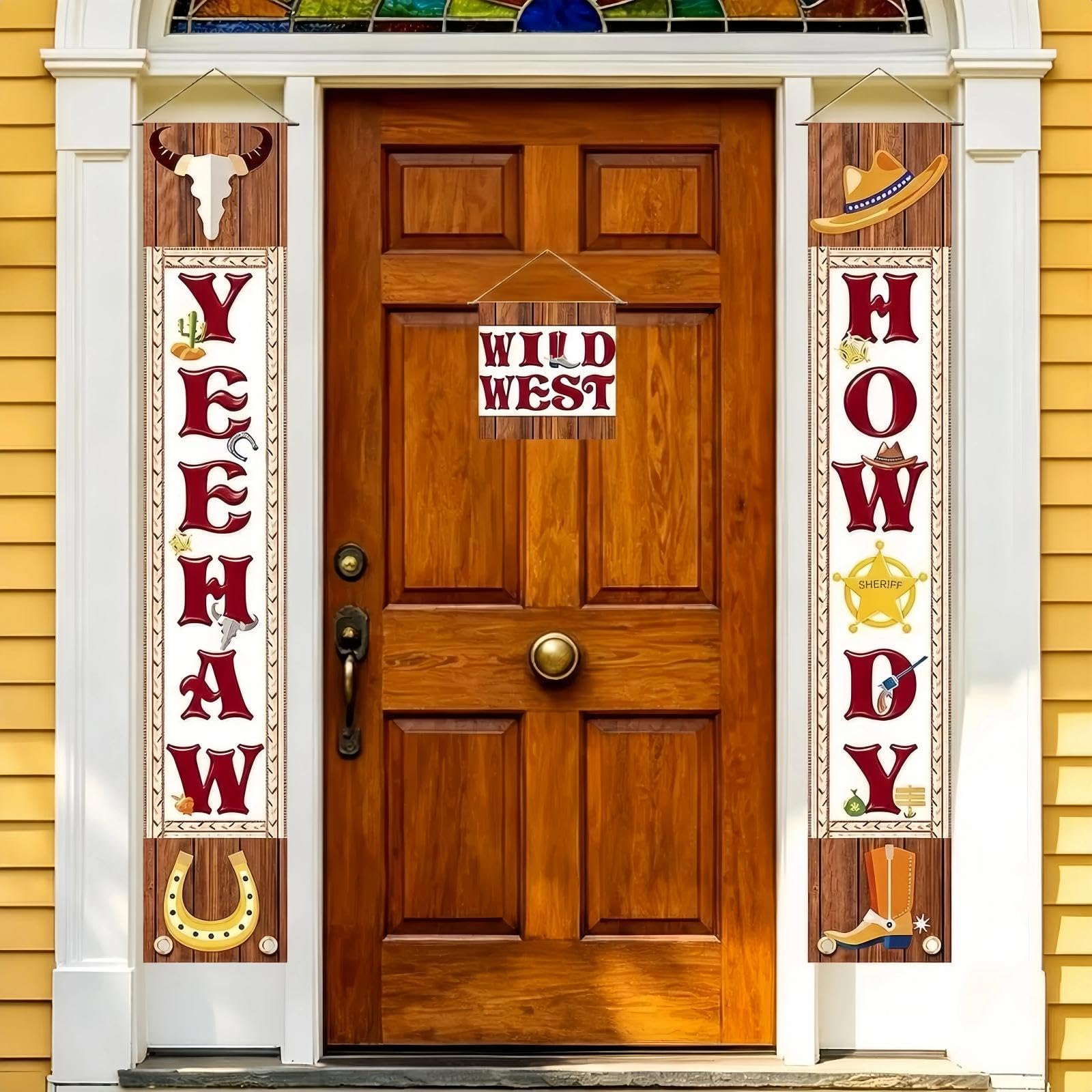 Wild West Party Door Banner, 3 Pcs Western Themed Banner Welcome to the Wild West Decor Signs, Cowboy Party Hanging Door Decoration for Western Rustic Bar Photo Booth Props Favor