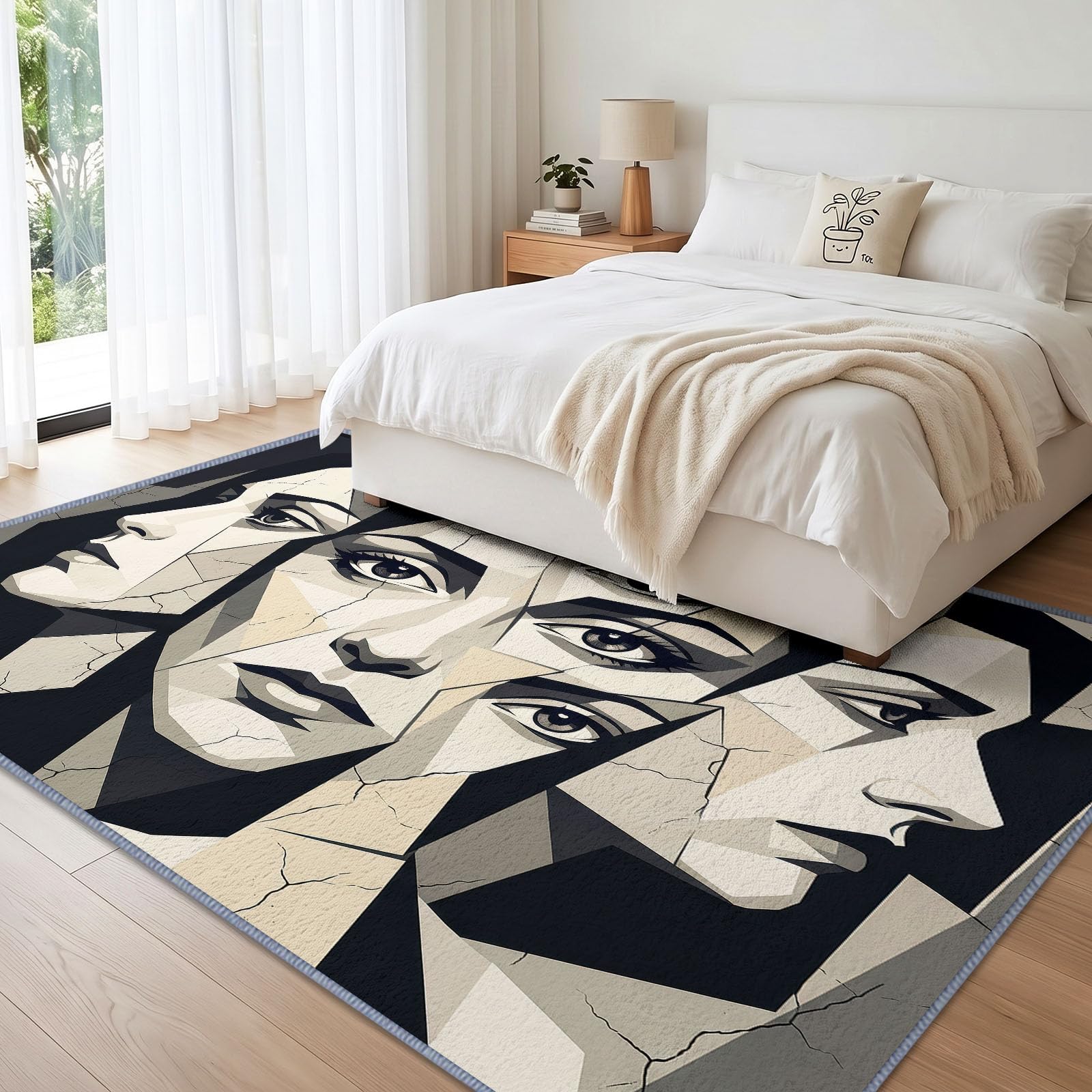 Fragments Visage Géométrique Tapis Salon 120x170cm, Lavable Moquette