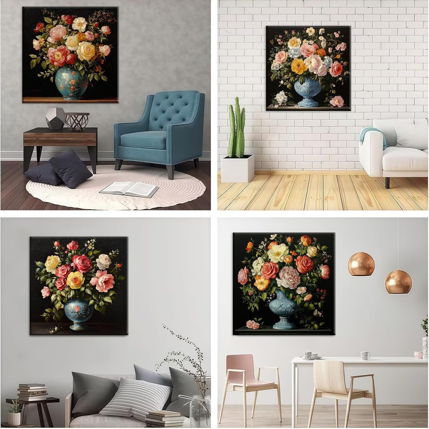 5D Diamond Painting Rosenvase, Diamant Malerei Erwachsene 50x50cm w-539 | 4 Pack Diamond Painings Erwachsene, 5D DIY Diamant Malerei Mosaikherstellung für Relaxation and as a Wall Deko Geschenk