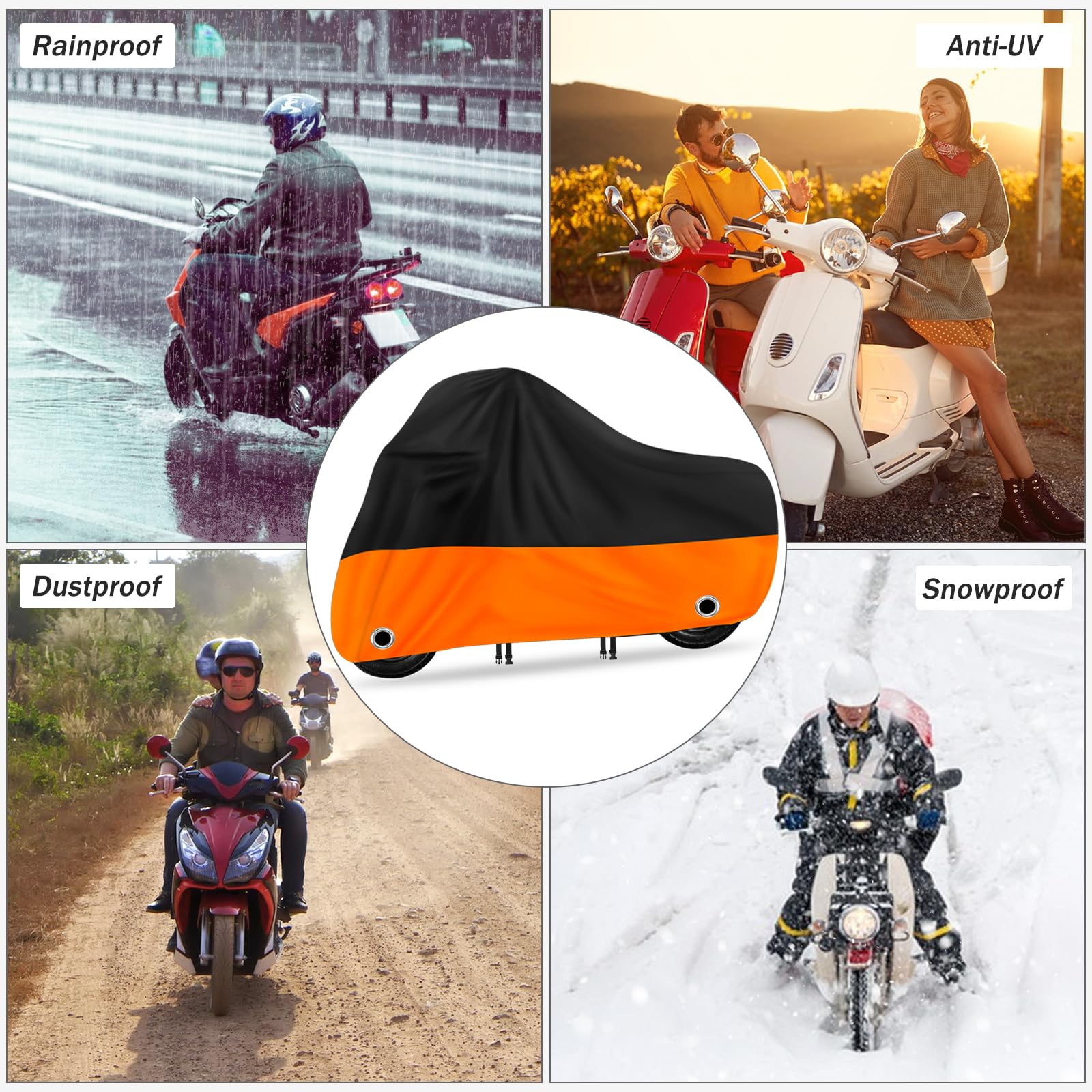 XYZCTEM Funda Impermeable para Scooter, Cubierta para ciclomotor, Cubierta para Vespa, protección al Aire Libre contra el Agua, los Rayos UV, el Viento. Negro-Naranja, 72 Pulgadas de Largo