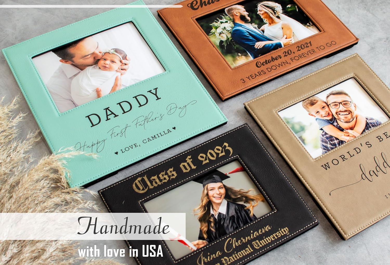 Picture Frame with Engraved Names & Preferred Text – Crafted in USA – Personalized Photo Frame for Desk & Wall Décor – Unique Birthday, Anniversary, Marriage Gift – 5x7 Picture Frame for Men & Women