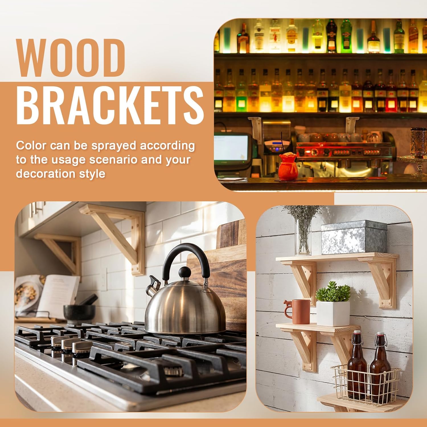 Vercraft 2 Pcs Rubber Wood Corbels Shelf Brackets 9" x 9" x 3" Unfinished Triangular Support with 16 Pcs Wooden Plugs for Doorway Countertop Kitchen Cabinet Book Shelves