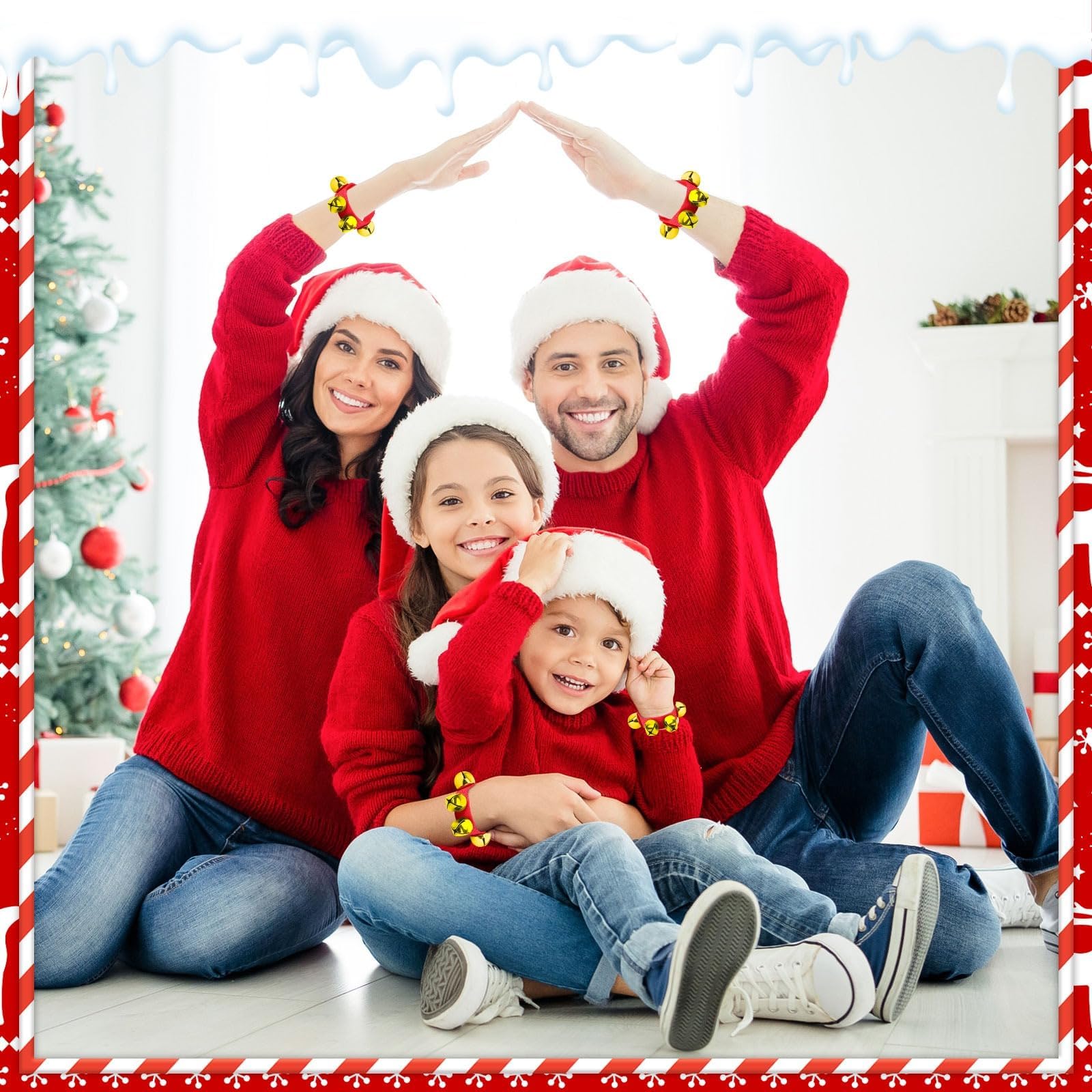 Augshy 2 Packs Wrist Bells, Wrist Bells Bracelets Jingle Bells Adjustable Hand Ankle Bells Musical Instruments for Christmas Party Favors,: Red Gold