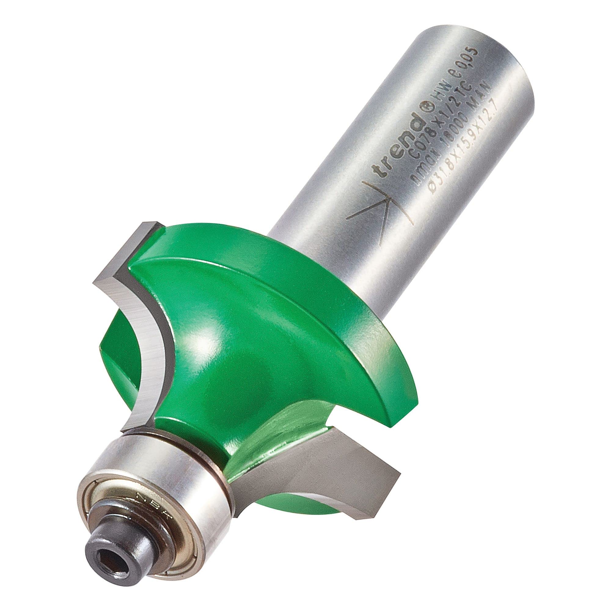 Trend Craftpro Roundover And Ovolo Router Cutter, 1/2 Inch Shank, 9.5Mm Radius, 15.9Mm Cut Diameter, Bearing Guided, Tungsten Carbide Tipped, C078x1/2Tc