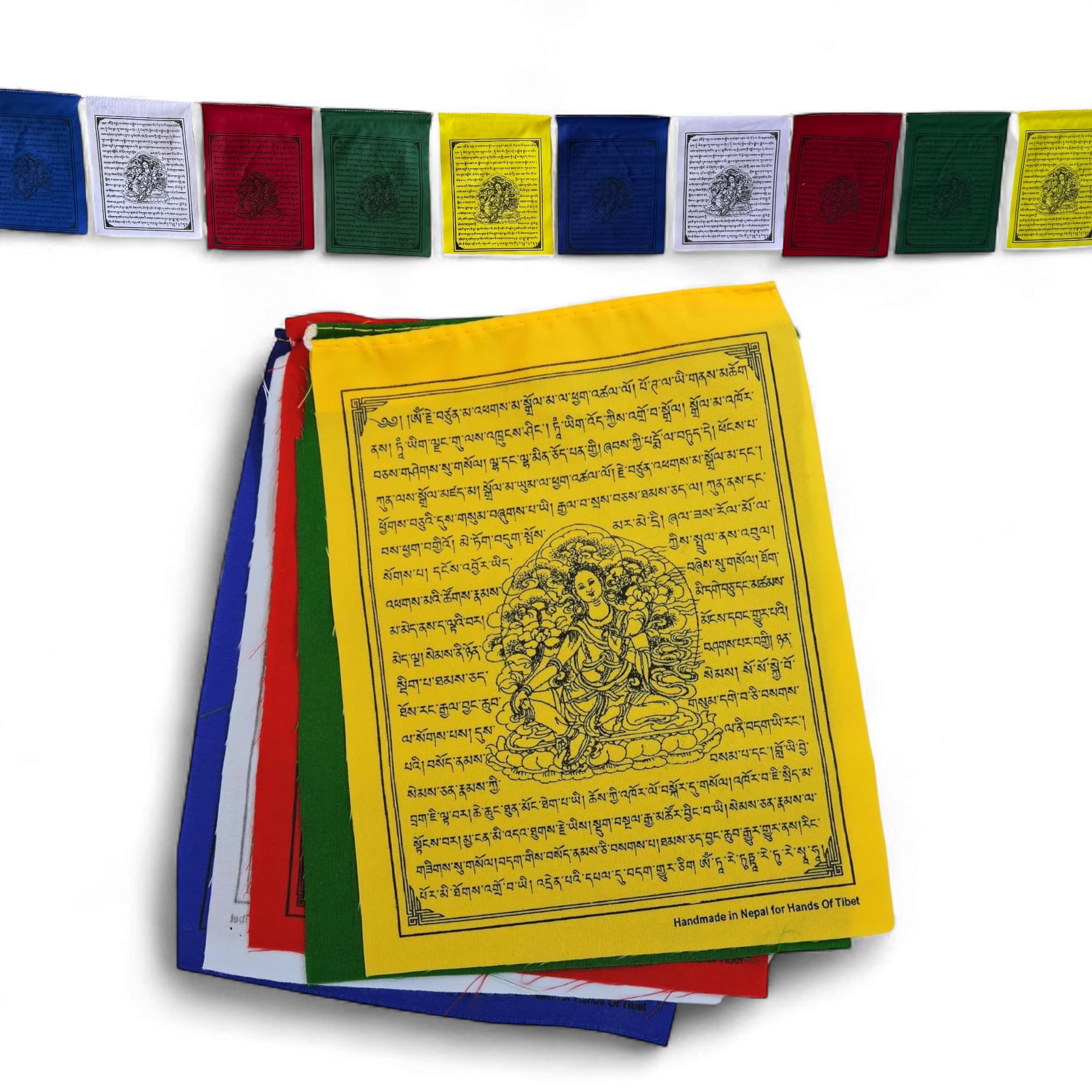 Handmade Nepalese Green Tara Tibetan Prayer Flags – Set of 10 (6×8") by Hands of Tibet – Spiritual Décor for Meditation, Home, Garden