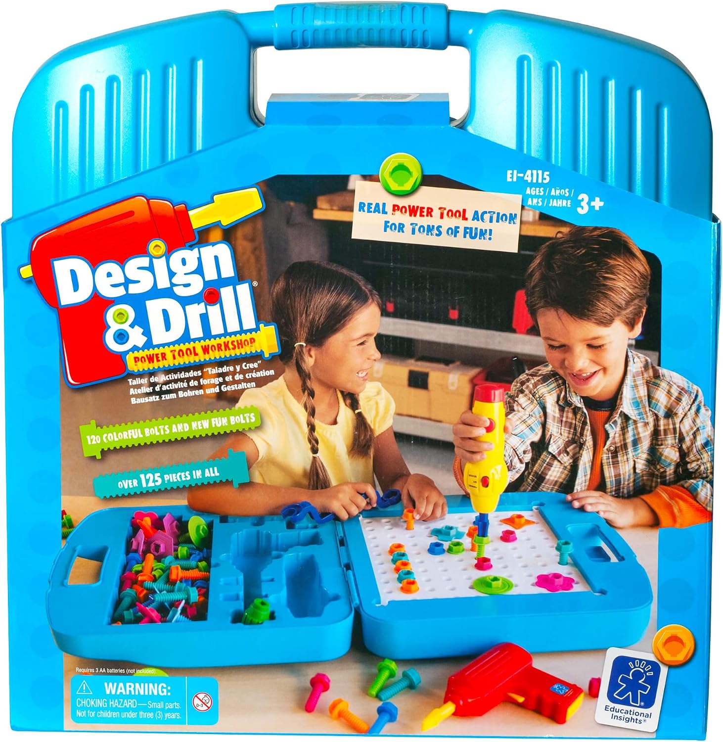 Educational Insights Design & Drill Power Tool Workshop, Drill Toy, 127 Piece Set, Ages 3+