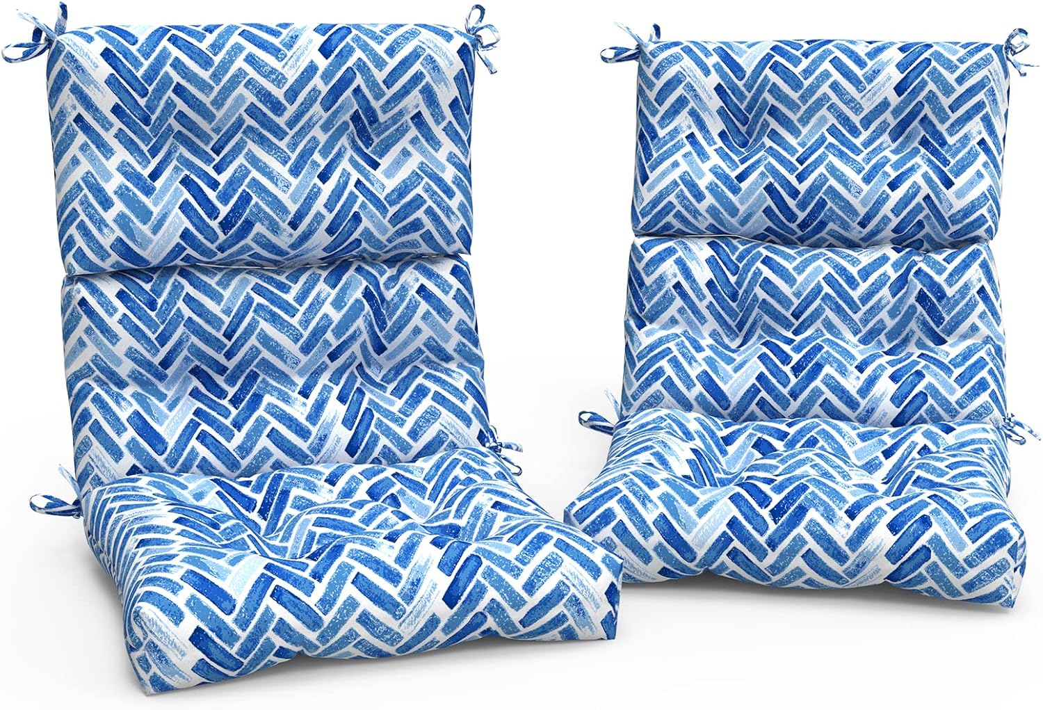 TWLEAR Outdoor High Back Patio Chair Cushions, Tufted Rocking Chair Cushions, Adirondack Cushions for Garden Porch Home Office Chair Use, 44” x 22” x 4”, 2 Pack, Blue Bricks