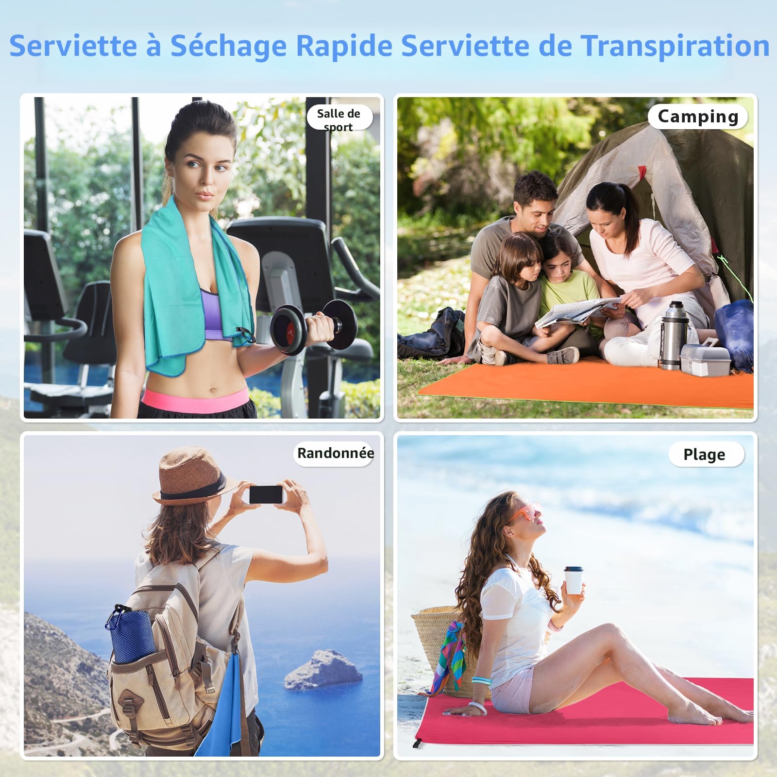 Sfee Lot de 2 serviettes de voyage en microfibre, serviette à séchage