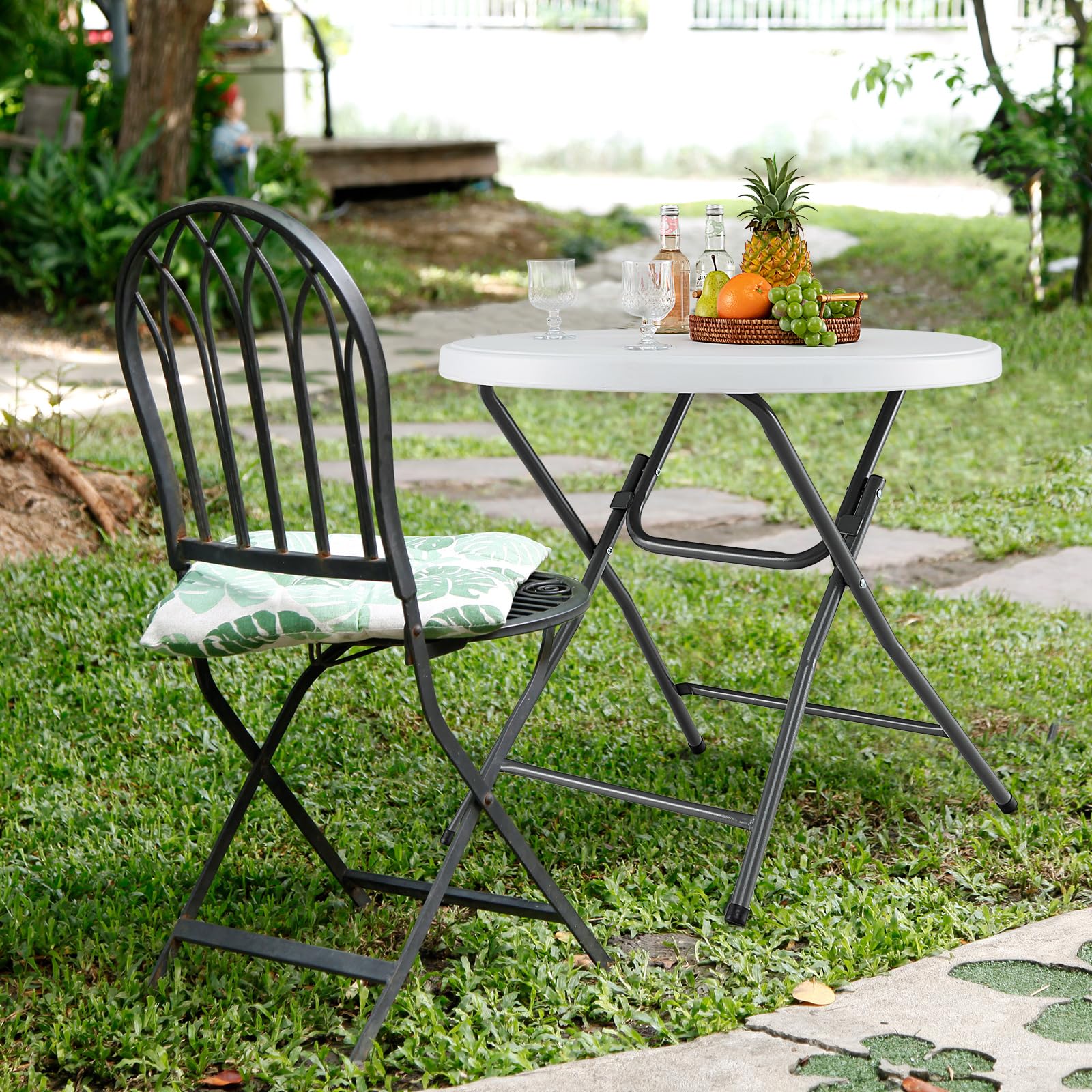 GIANTEX Tavolo Picnic Rotondo Pieghevole, Piano in HDPE e Struttura Metallica Resistente, Dimensioni 81 x 81 x 73,5 cm, Tavolo Portatile Ideale per Campeggio e Giardino