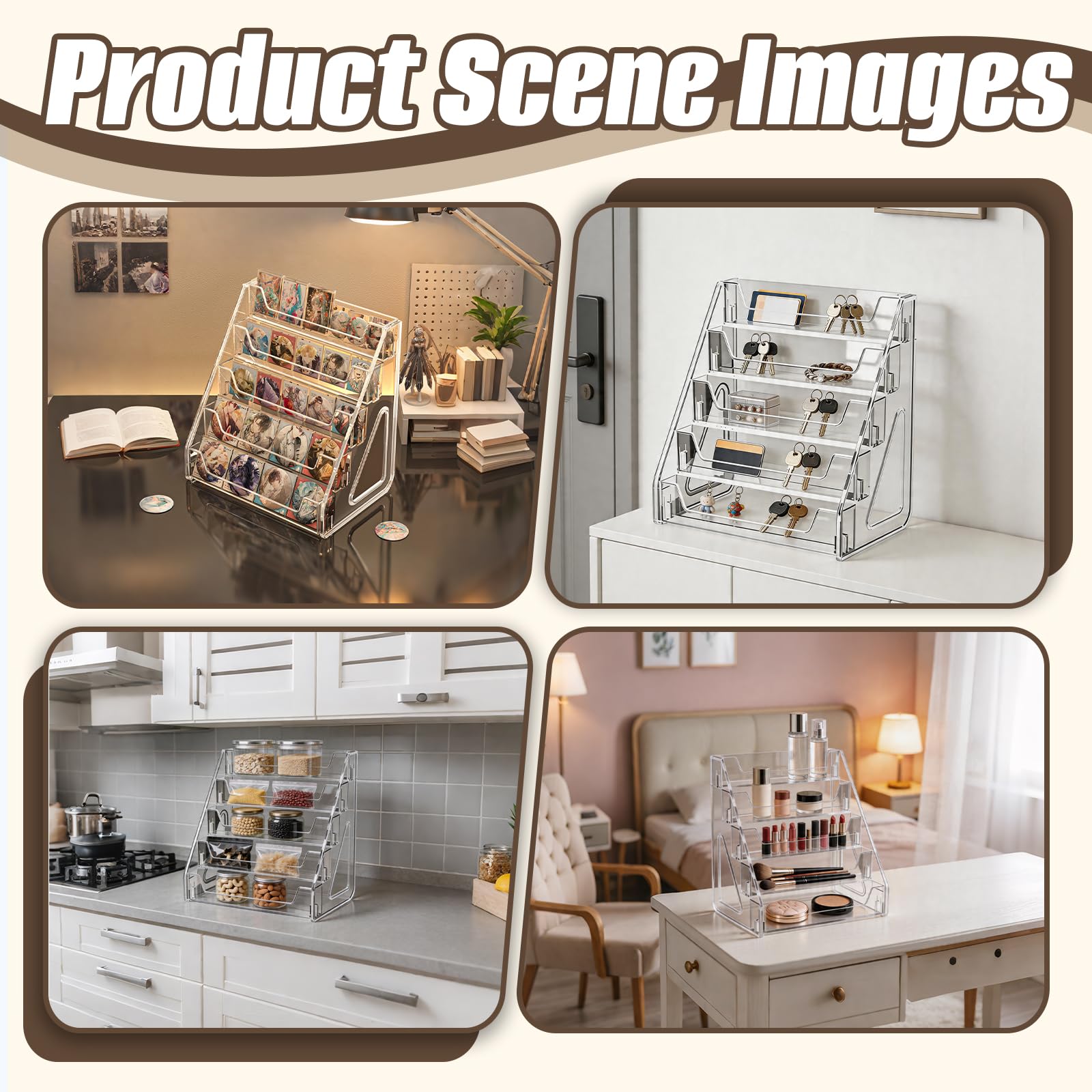 Espositore per Biglietti d'auguri a 5 Livelli, 2 Pezzi Mensola Trasparente in Acrilico per Casa e Ufficio, Organizer Supporti per Espositore Carte Adesivi Brochure Figurine Profumi Cosmetici