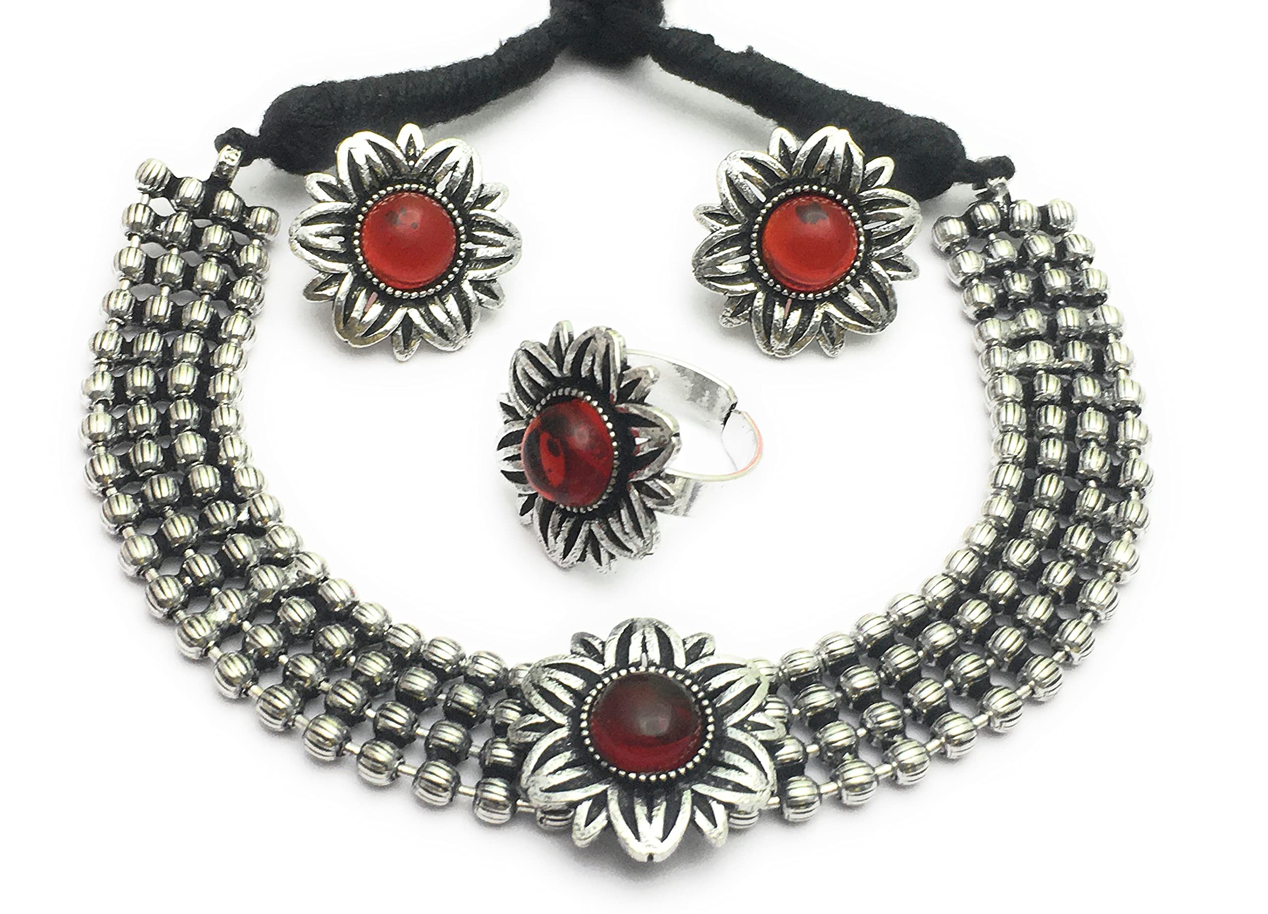 Sasitrends Oxidized German Silver Choker Necklace Set with Ring for Women and Girls (B09FYHRKHF) Amazon Price History, Amazon Price Tracker