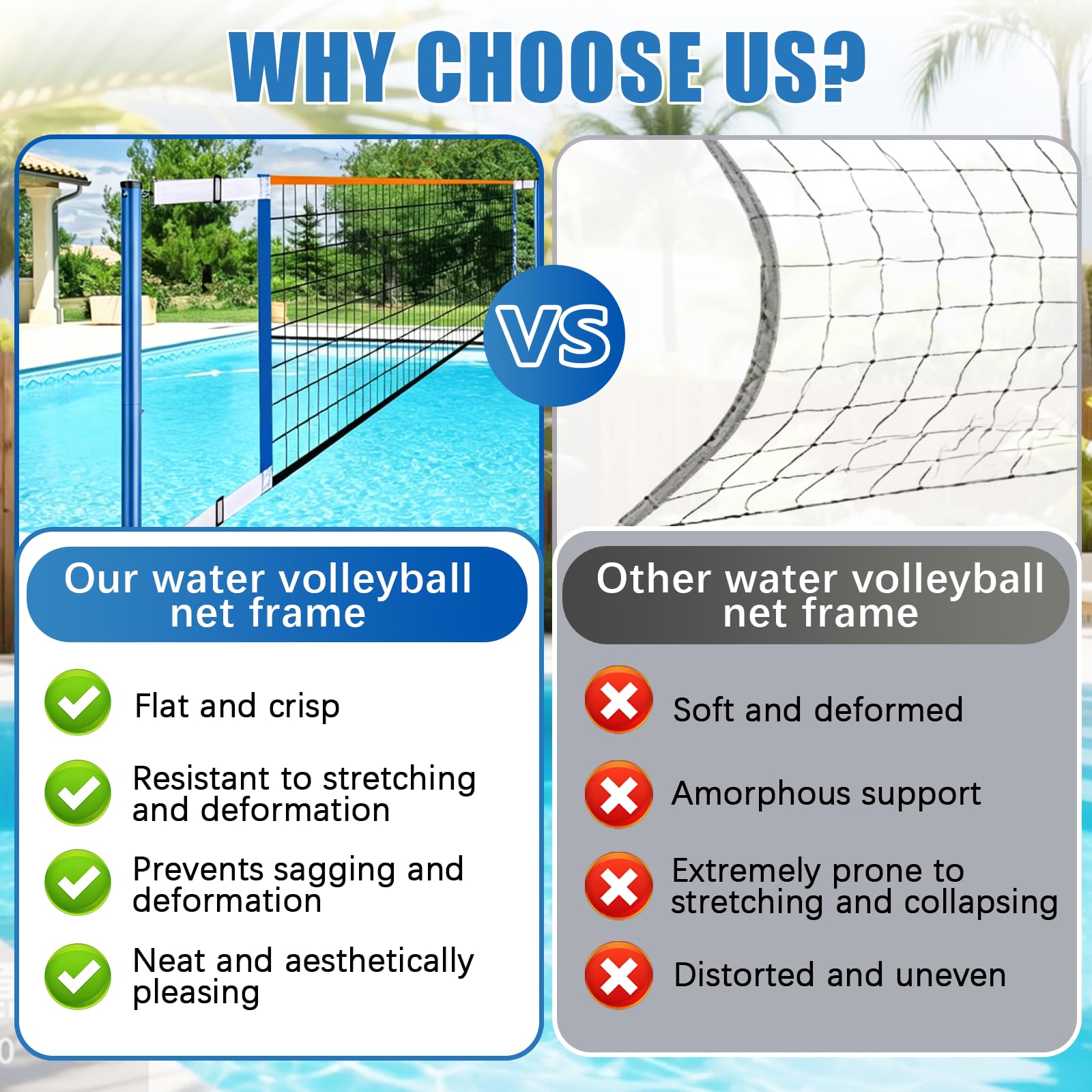 Ensemble De Volleyball Aquatique, Filet Portable pour Adultes avec Sac à Eau De 20l Et Pompe à Air pour des Parties De Piscine Estivales Longueur RéGlable De 4,5 à 7,6 M