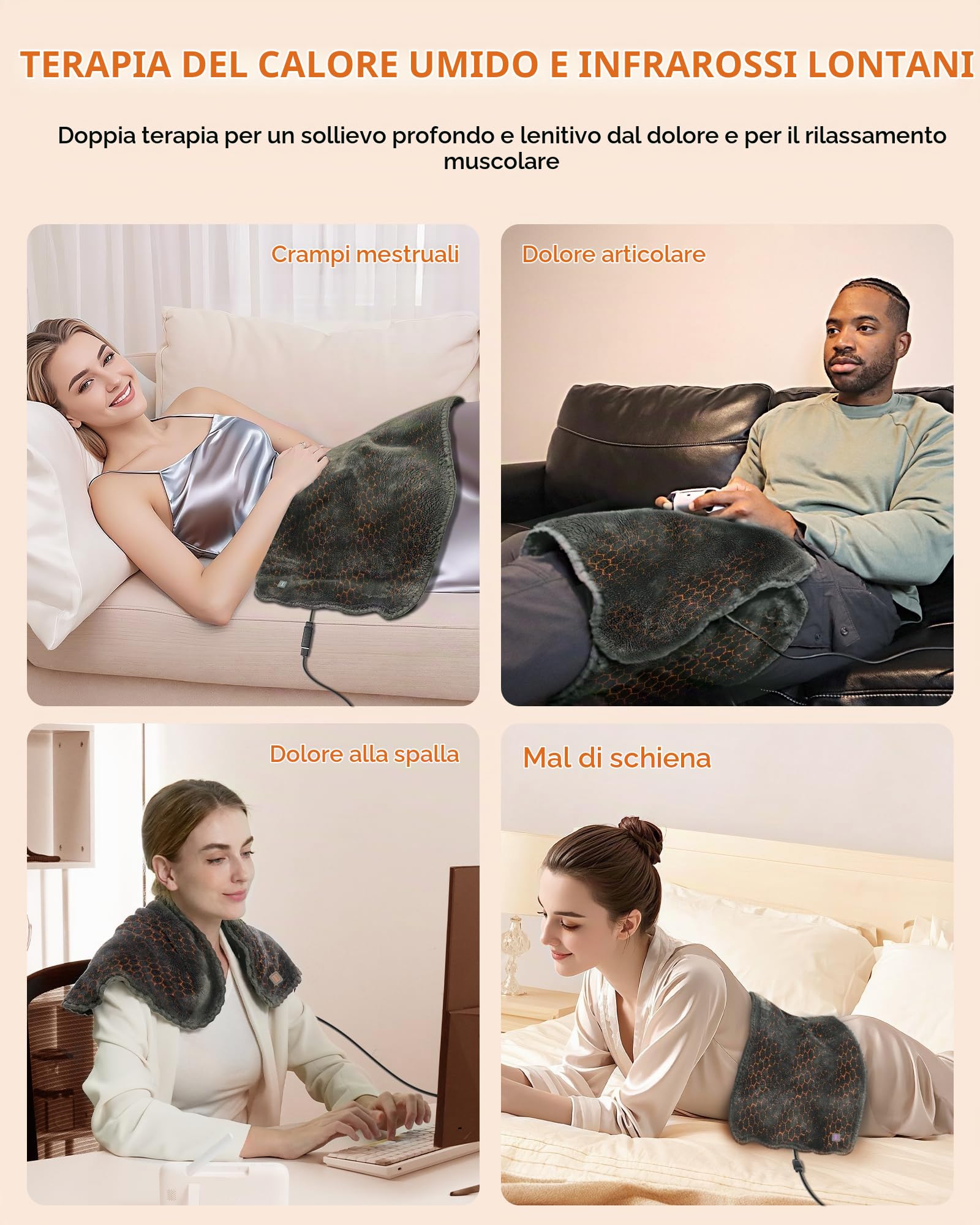 Jartoo Nano Termoforo Elettrico, Infrarossi Pad Elettrico per Cervicale Lombare Schiena, 12V Sicuro & ECO, Lavabile, Telecomando Portatile con 6 Livelli di Temperatura e Timer(30x60cm, Grigio)