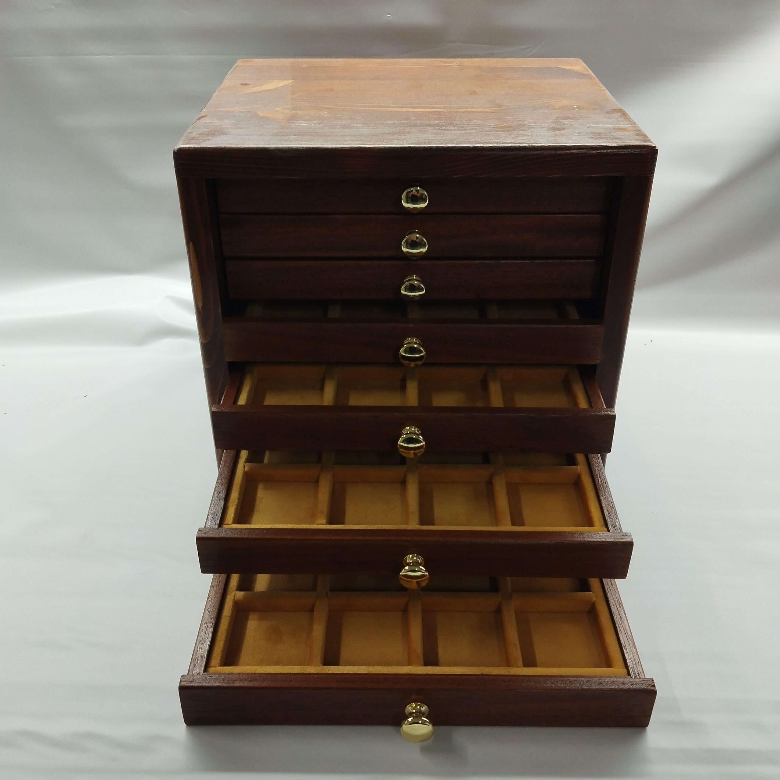 Monetario de Madera con 7 cajones y Terciopelo para Monedas y medallas, Hecho a Mano, numerado y Certificado, Personalizable