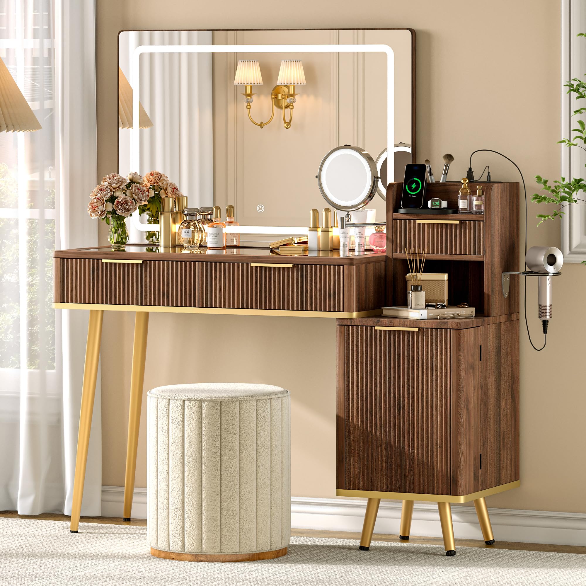 Makeup Vanity Desk with LED Mirror and Storage
