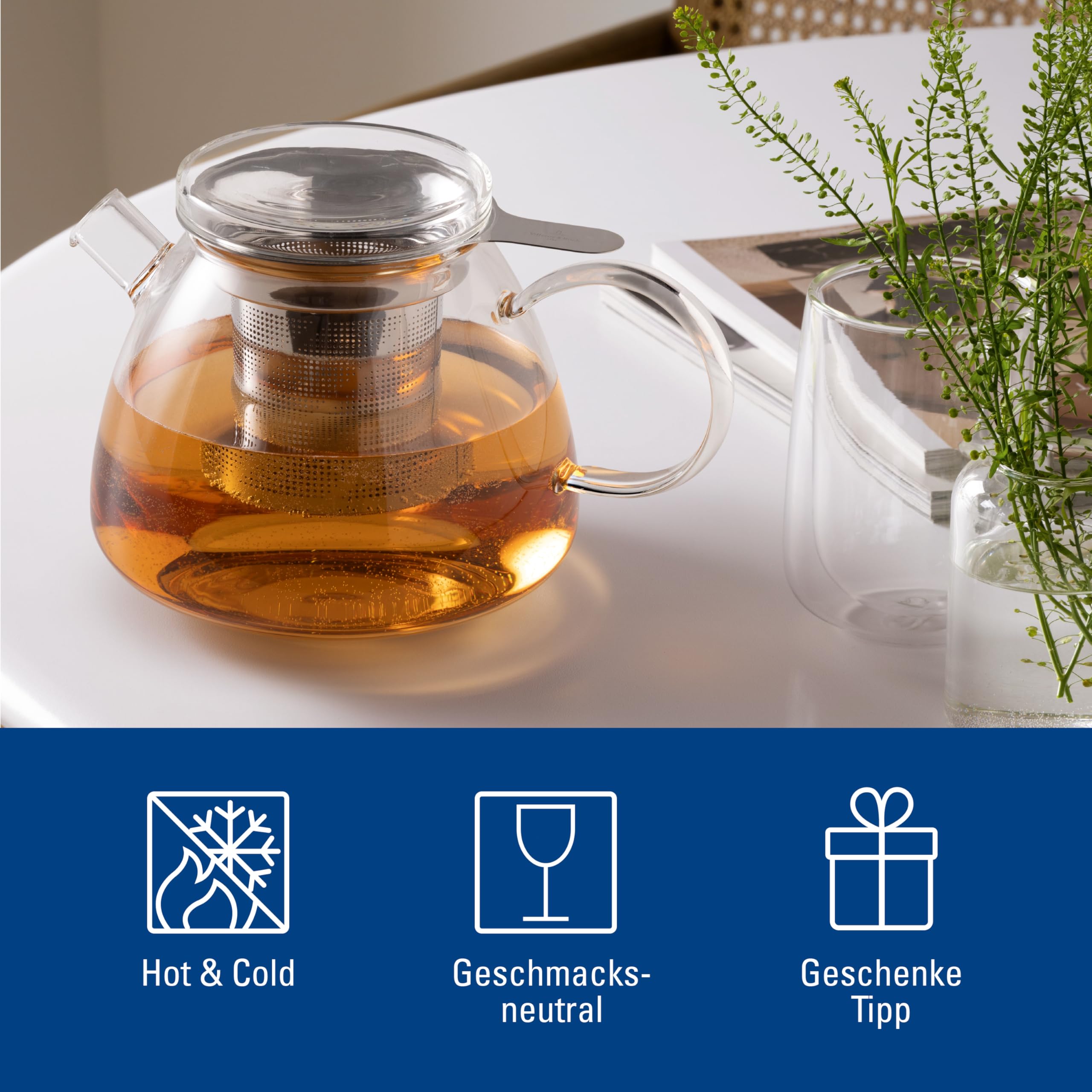 Villeroy & Boch - Artesano Hot&Cold Beverages théière, transparente, résistant au lave-vaisselle/four à micro-ondes, cafetière pour boissons chaudes/froides, récipient 1 litre, verre borosilicate