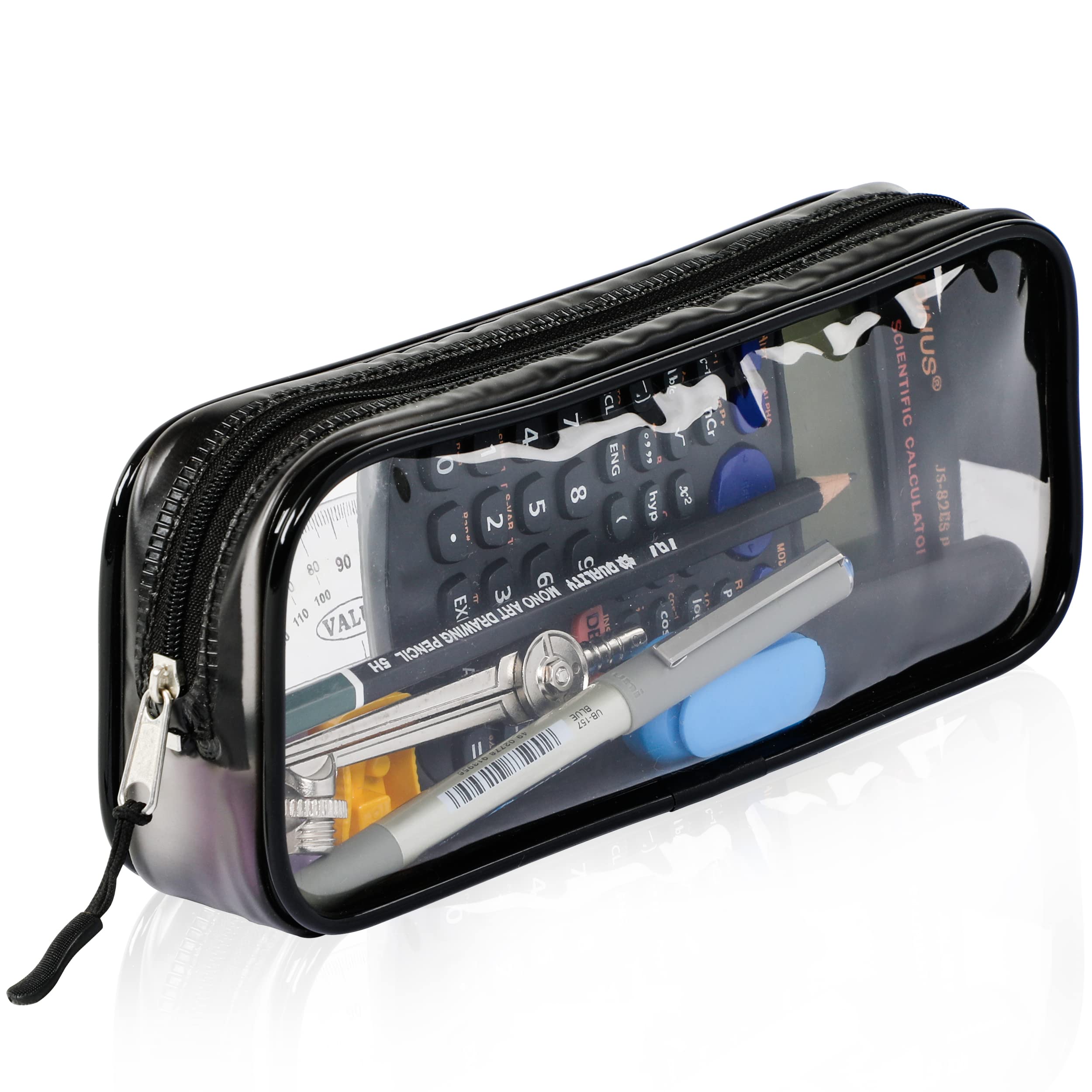 Pencil Case - 22cm x 4cm x 9cm, Clear Black, Waterproof, Heavy Duty Zipper, Unisex