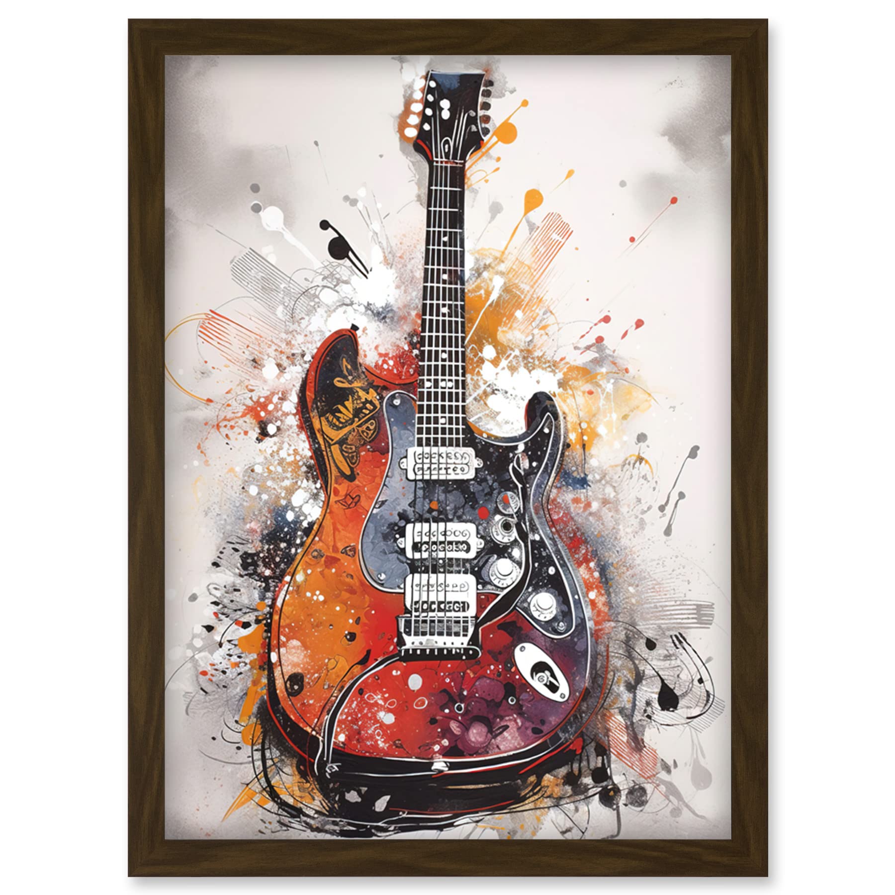 Artery8 Electric Mandolin Guitar Instrument Modern Watercolour Illustration Artwork Framed Wall Art Print A4
