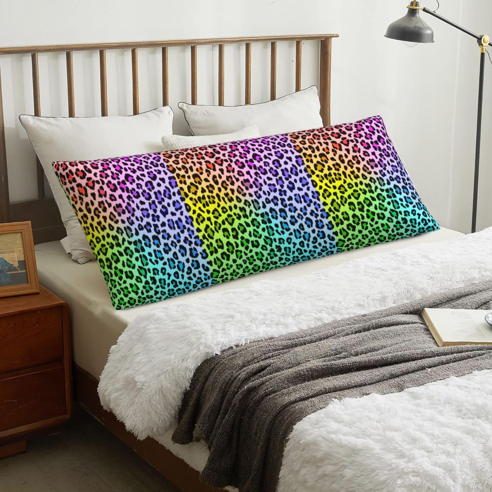 Radial Rainbow Multicolor Leopard Pattern, Body Pillow Cover with Zipper,Long Body Pillowcase 20 x 60 in