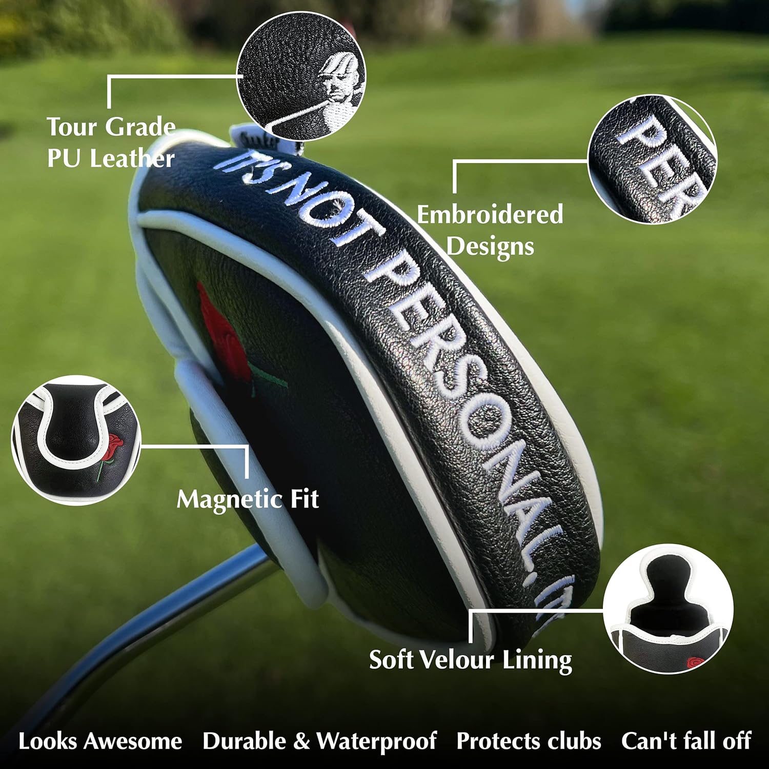 Shanker Golf Headcover - The Golf Father Driver & Putter Covers - Funny Golf Club Covers for Dads - Tour Grade PU Leather, Waterproof, Soft Lining, Embroidered Logos