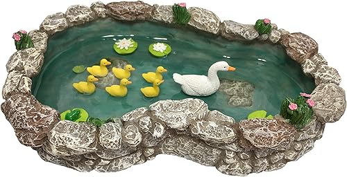 GlitZGlam Duck Pond – Mamá y patitos Un estanque de patos miniatura para un jardín de hadas en miniatura y accesorios de jardín en miniatura