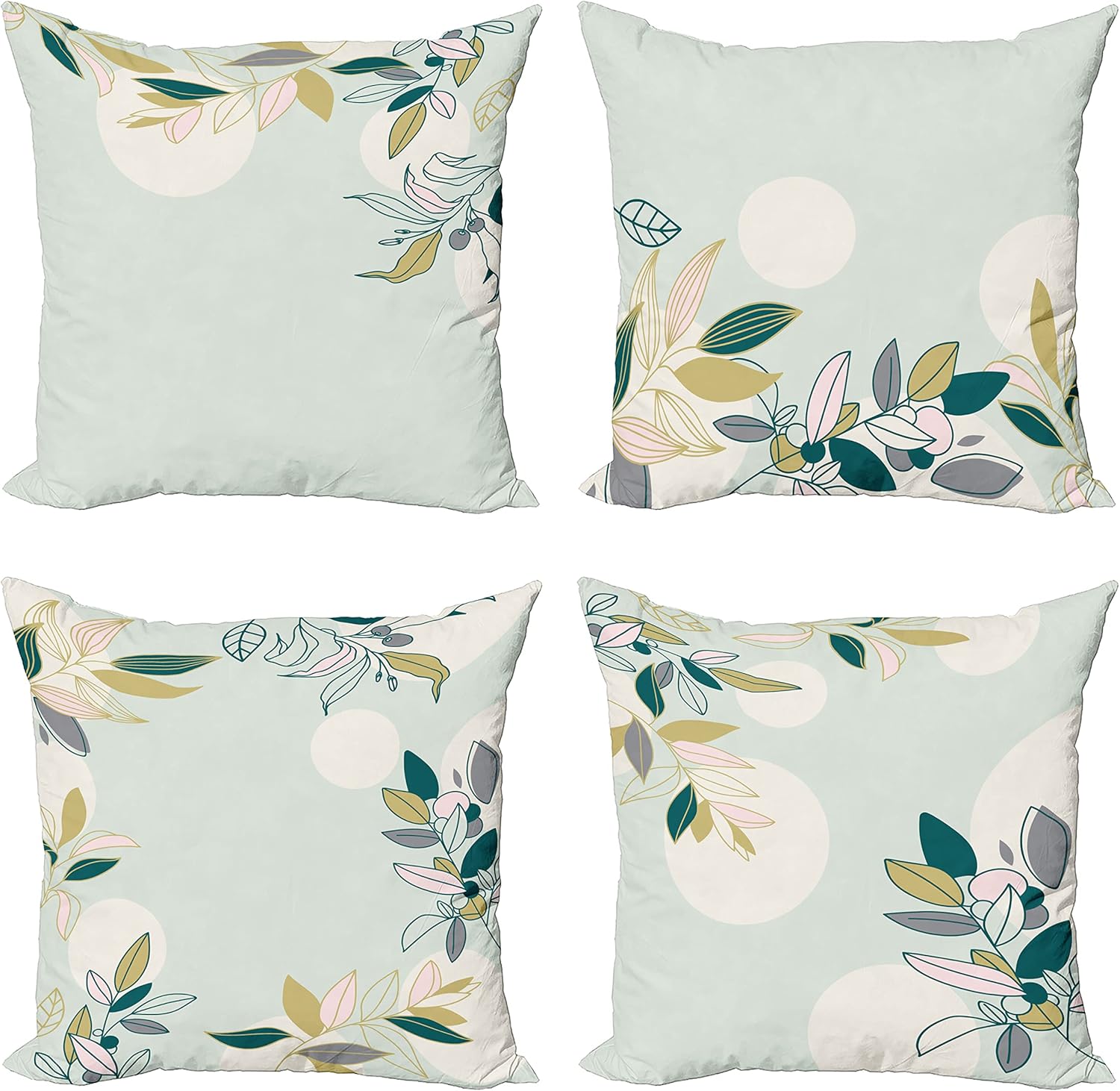 Ambesonne Botanical Throw Pillow Cushion Case Pack of 4, Modern Pastel Blooms of Spring Branches Leaves Soft Nature Blooming Fun, Modern Accent Double-Sided Digital Printing, 16", Pale Almond Green