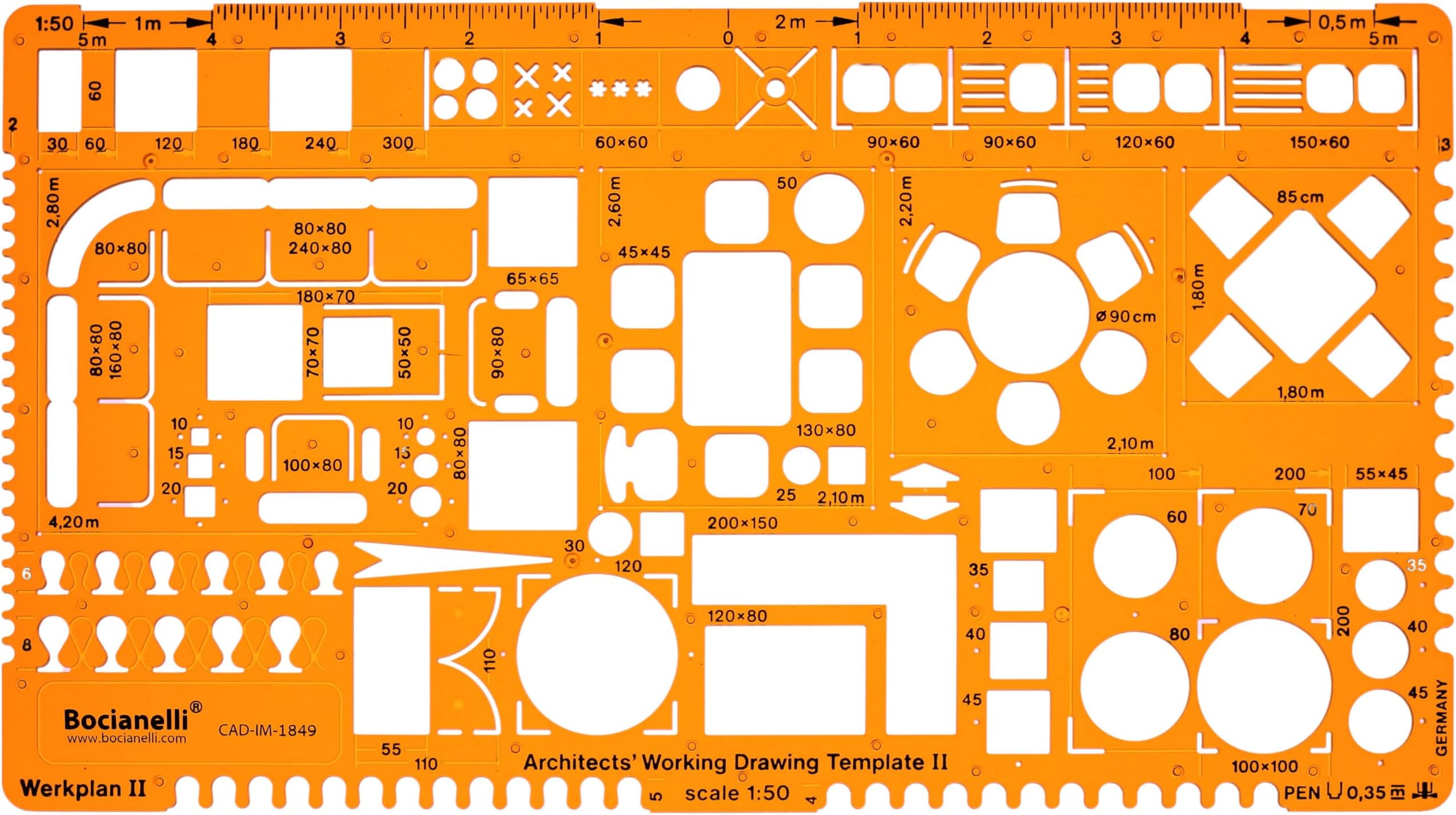 1:50 Scale Architectural Drawing Template Stencil - Architect Technical Drafting Supplies - Furniture Symbols for House Interior Floor Plan Design