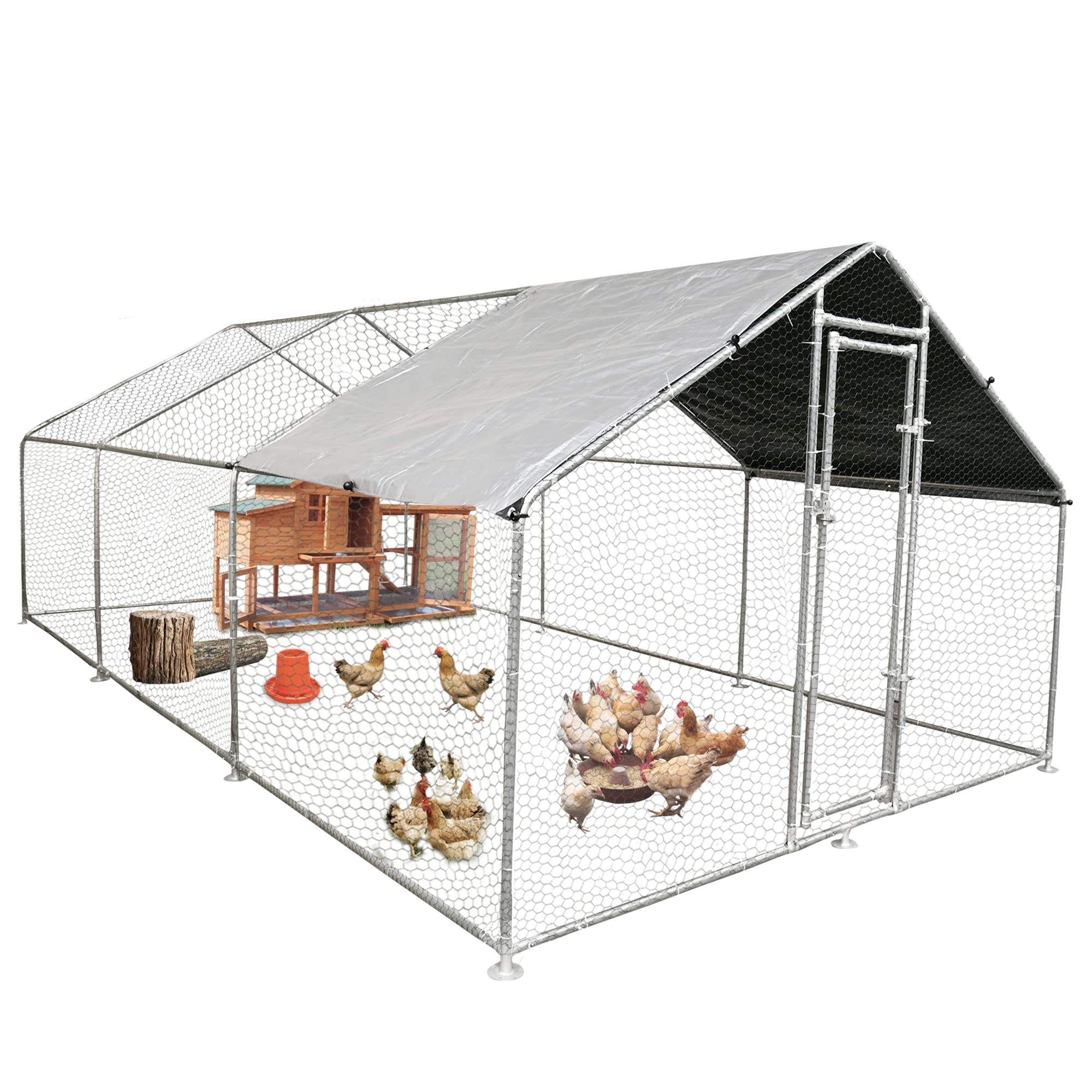 Yitahome Large Chicken Coop Walk in Metal Runs with Cover Outdoor Pet Pens Poultry Cage Duck Rabbit House Backyard Use 1'Tube(19.2'Lx9.84'Wx6.6'H)