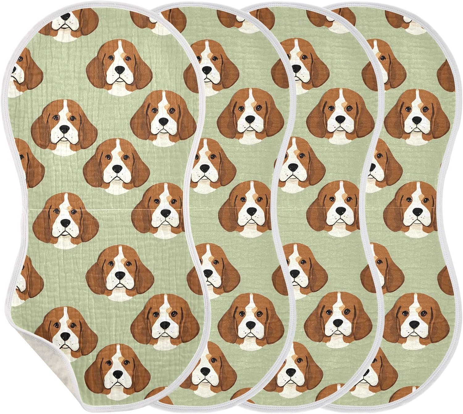 Cute Dogs Green Pattern Art Baby Burp Cloths -4Pcs Soft Absorbent Muslin Washcloths Bibs Face Towel for Newborn Boys Girls 22 x 11 Inch