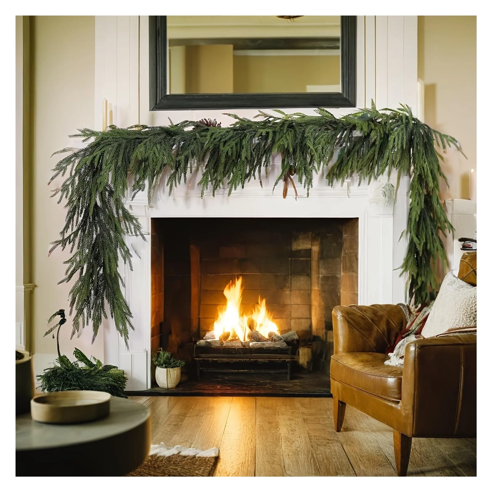 1 Corona navideña Artificial de Pino, Guirnalda Verde Artificial for Puerta de Entrada, Porche y decoración de Pared(270cm)