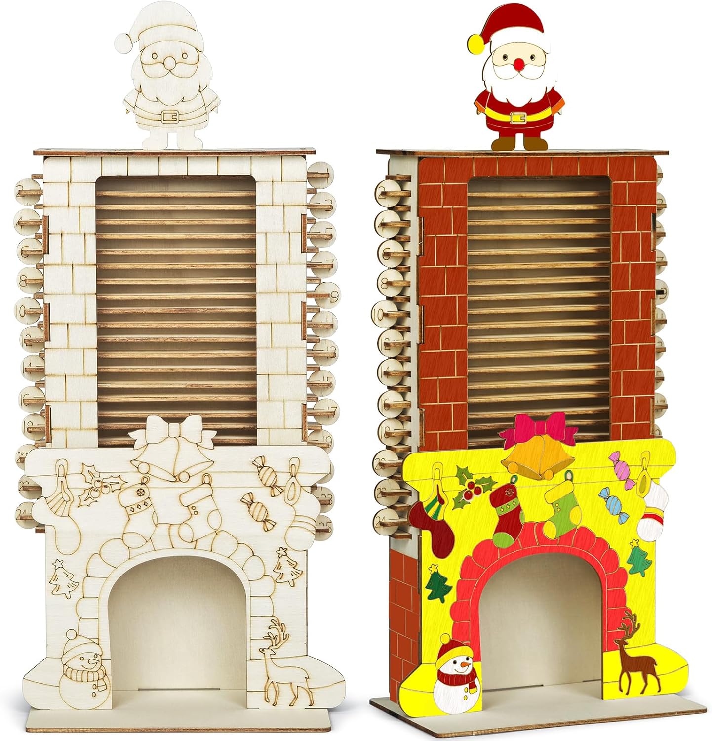 Cinrobiye Countdown to Christmas Wooden Advent Calendar，DIY Christmas Advent Countdown Colorable Santa in the Chimney Craft kit for Door Table Wall Mantel Holiday Farmhouse Xmas Decor