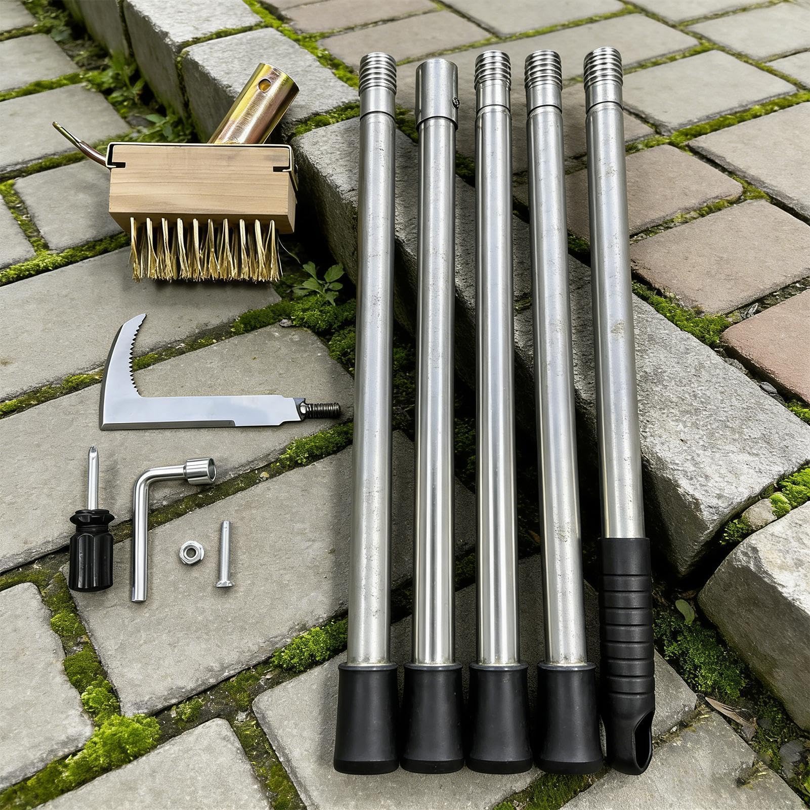 Generisch Fugenkratzer Rostfreier Edelstahl Hand-Jätgerät L-förmig | Unkrautstecher mit verstellbarem Griff für Hof, Rasen, Blumenbeet, Terrasse, Einfahrt, Gehweg, Pflaster, Steingarten,