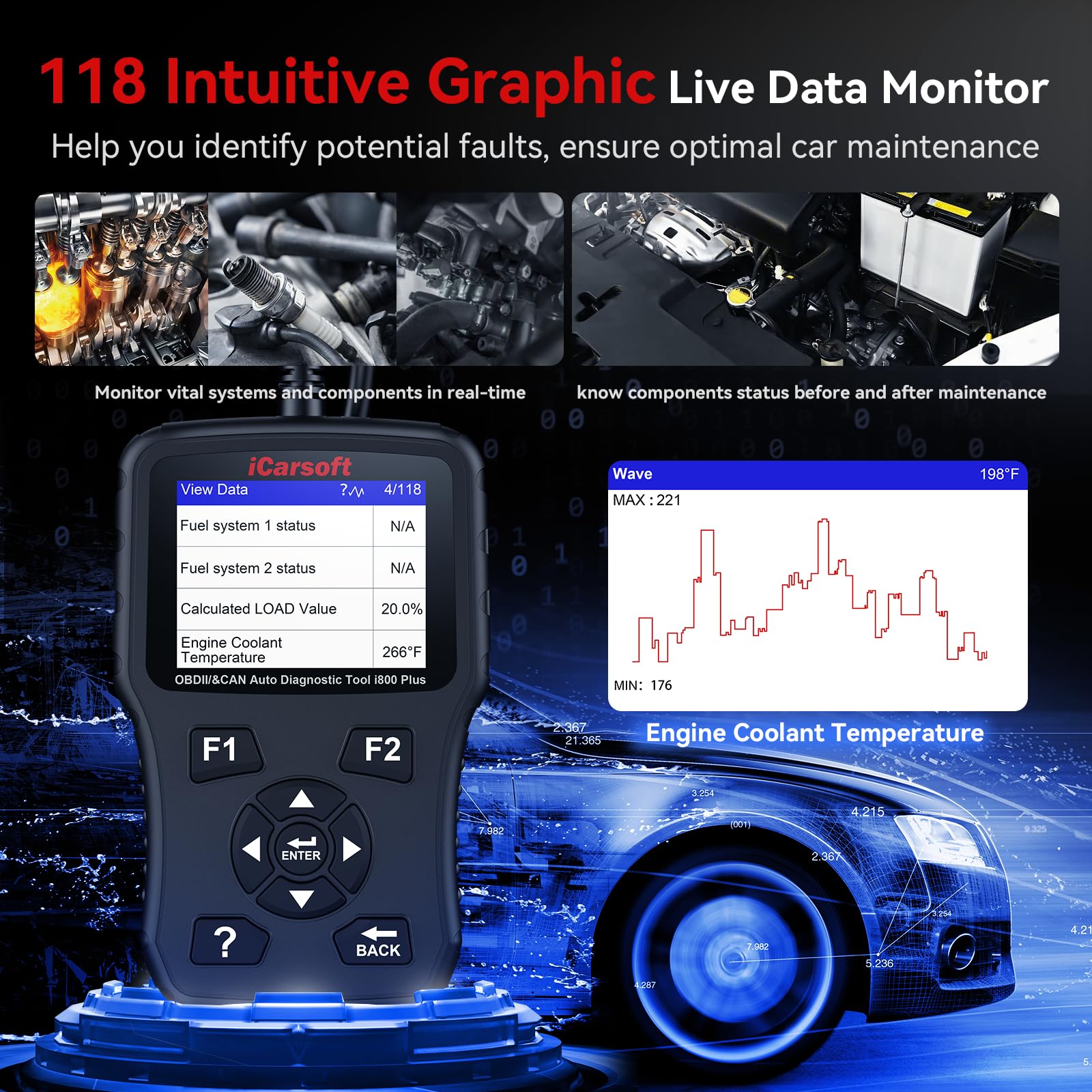 iCarsoft Skaner OBD II i800 Plus czytnik kodów EOBD