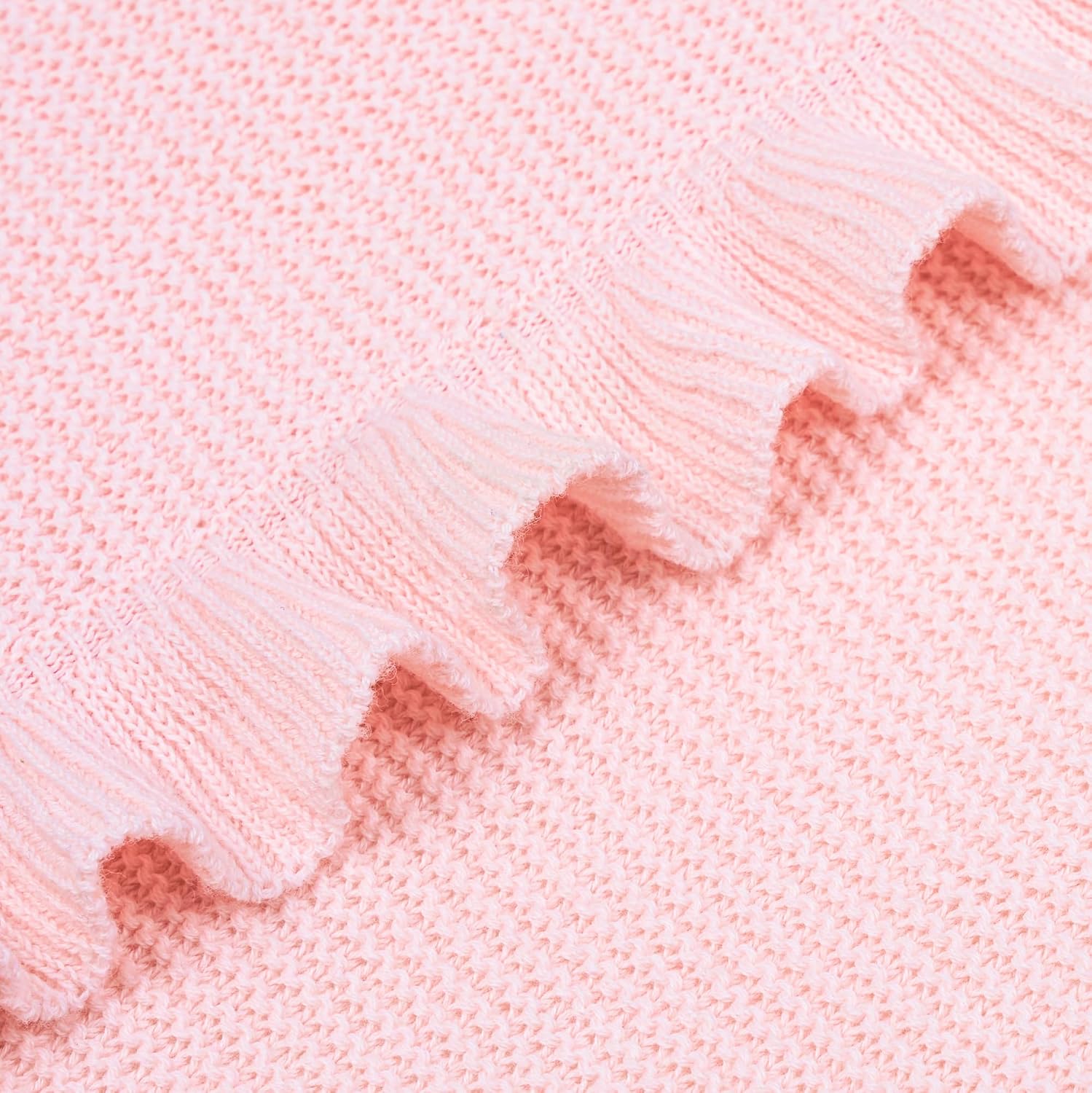 Ruffle Knit Blanket for Baby – 100% Luxury Soft Cotton Knit Warm Cozy Cuddle Stroller Crib Blanket for Newborns, Infants, & Toddlers (Pink)