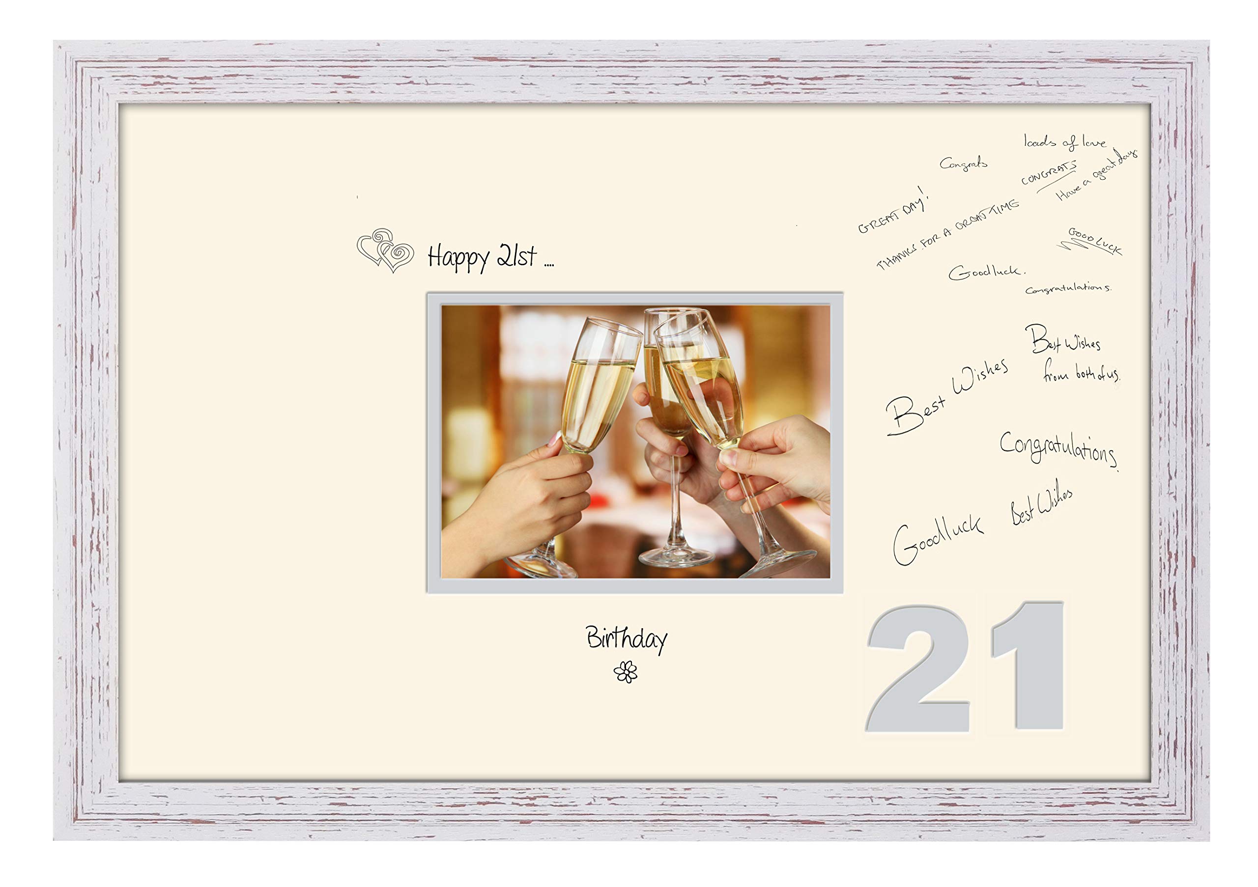 Photos In A Word Shabby Chic Frame Cream Mount Grey Inside 21St Birthday Signing Guest Photo Frame Gift 7X5 Photo 660D (Shabby Chic Frame Cream Mount Grey Inside)