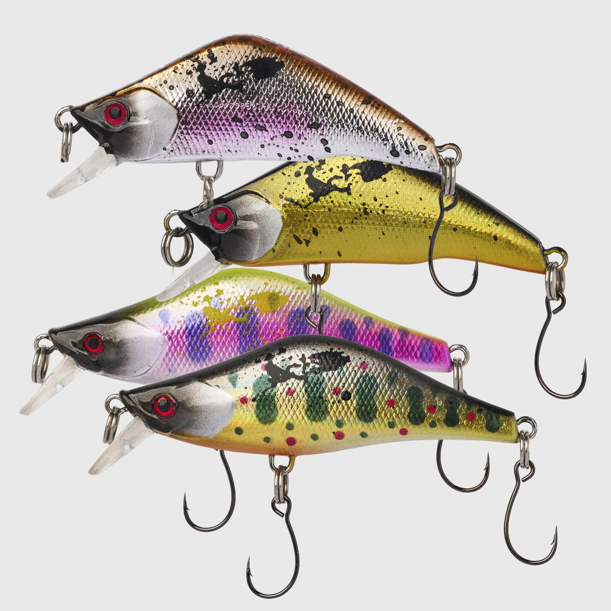 Wounded Wobbler Essentials 4er-Pack – Ultraleichter Wobble Minnow Crankbait Angelköder (55 mm & 50 mm) – Wounded Series – Einzelhaken – Forelle, Barsch & Panfish Köder