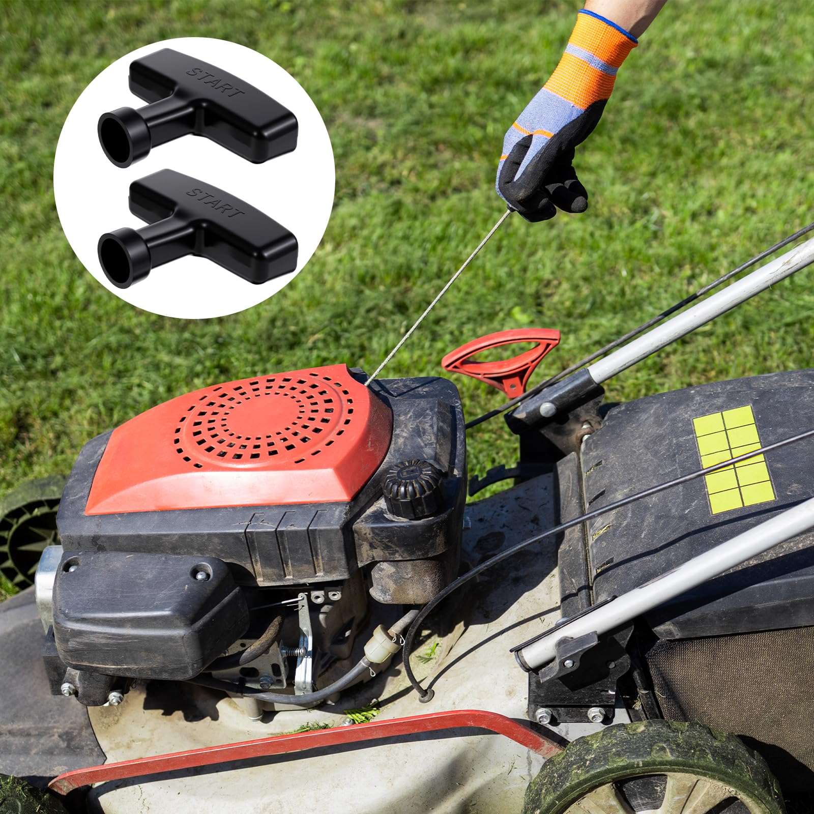 Lot de 2 poignées de démarrage à câble - Poignée de démarrage à câble - Noir - Poignée de rechange pour tondeuse à gazon - Accessoire pour tondeuse à gazon, tronçonneuse, tronçonneuse
