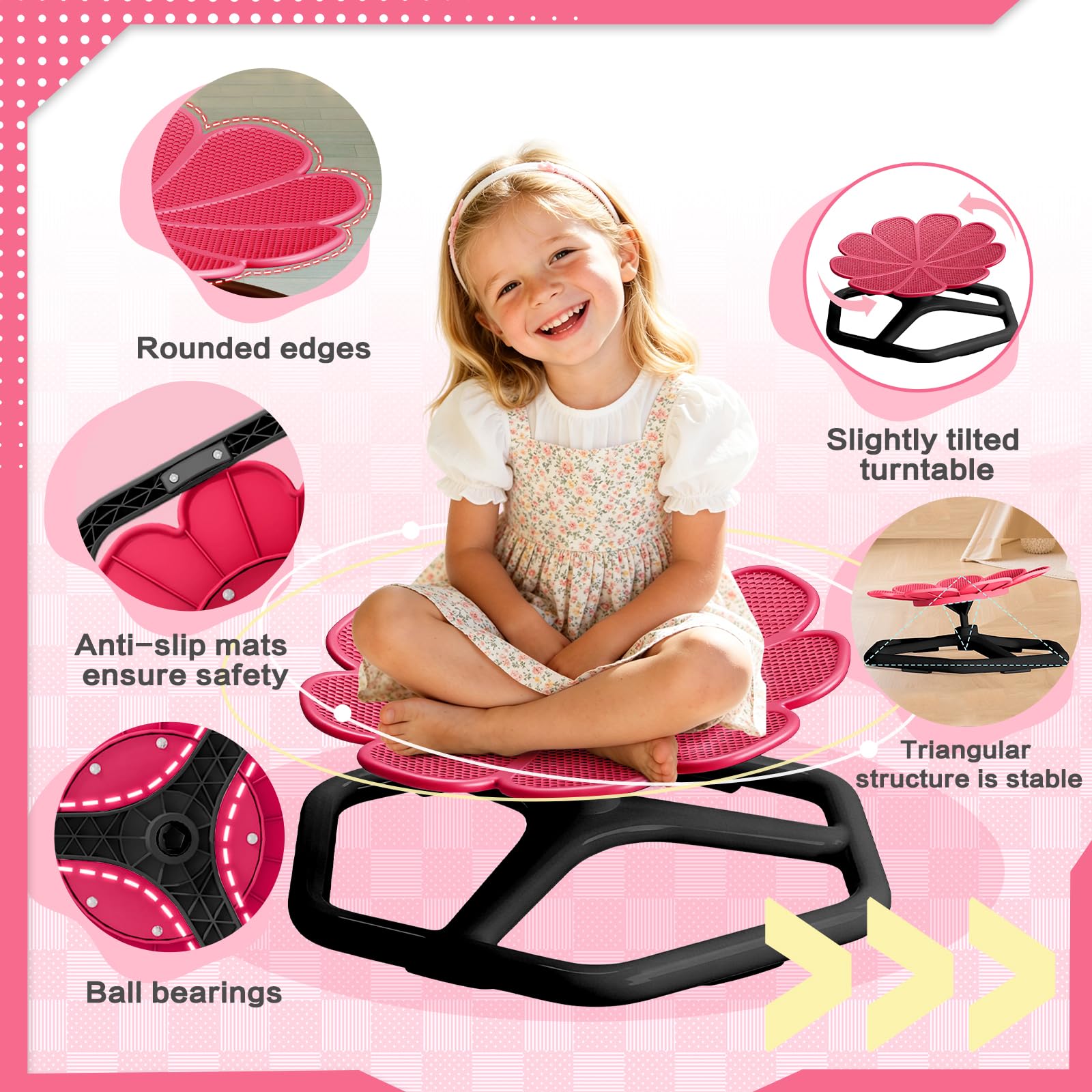 Drehstuhl Kinder Autismus,360° Karussell Stuhl Sensorik Spielzeug, Autismus Spielzeug & Adhs Hilfsmittel für Jungen und Mädchen. Förderung von Balance,Koordination & Selbstregulation (Magenta)