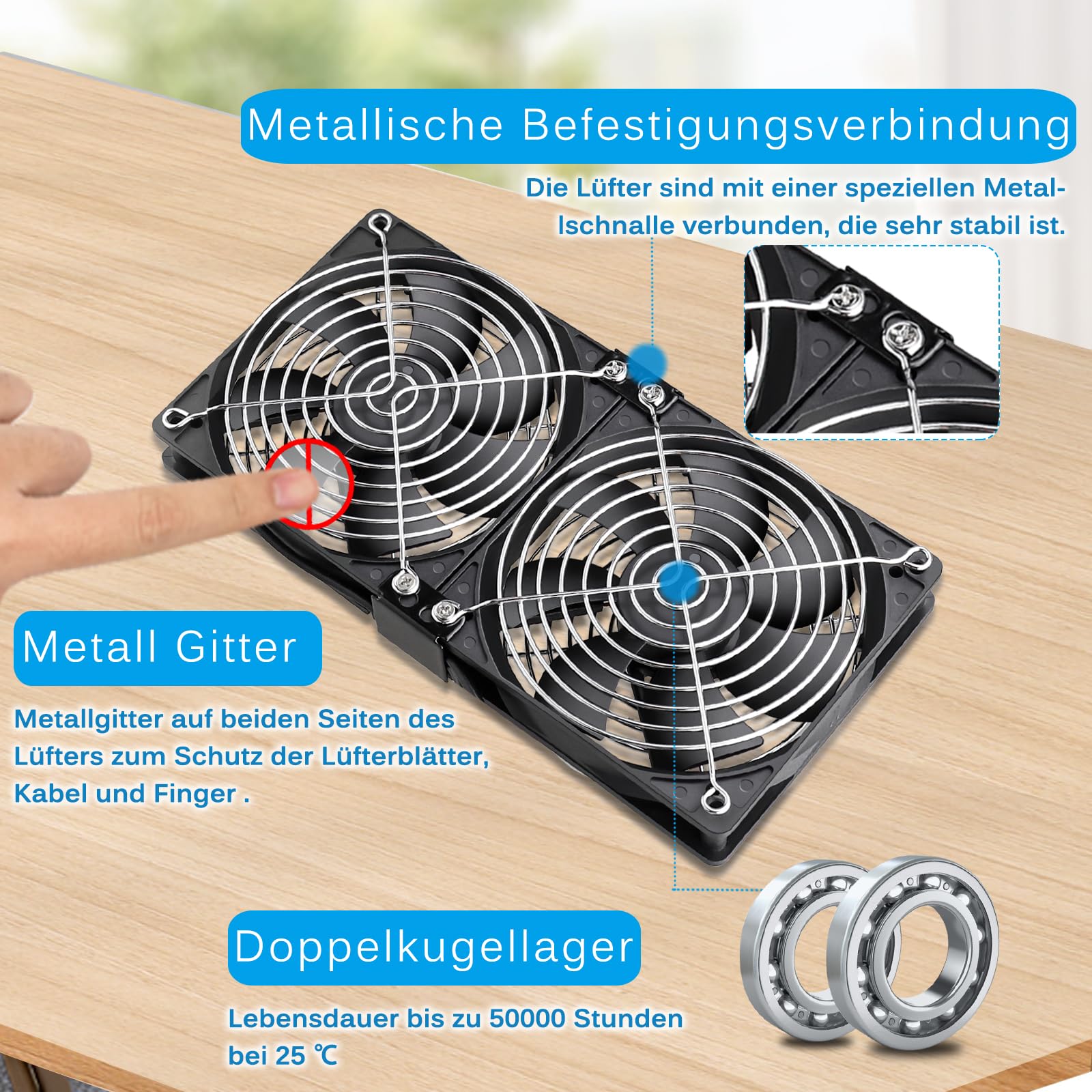 GDSTIME Dual 120mm Lüfter 230V 2 x 120mm PC Lüfter 220V Doppelkugellager DC 4V-12V Einstellbare Geschwindigkeit für Schrank Server Router Verstärker Kühlung Belüftung