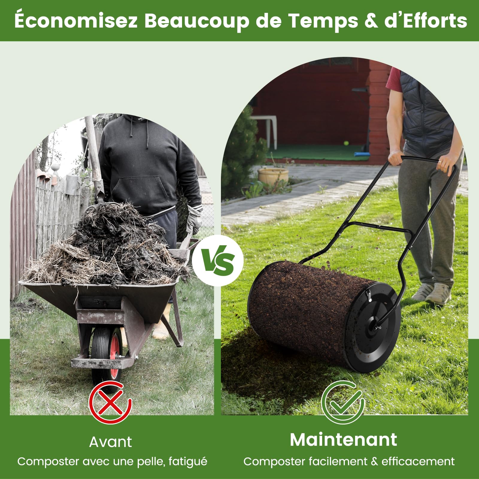 GOPLUS Epandeur de Compost de 60cm avec Rouleau en Maille Métallique, Noir